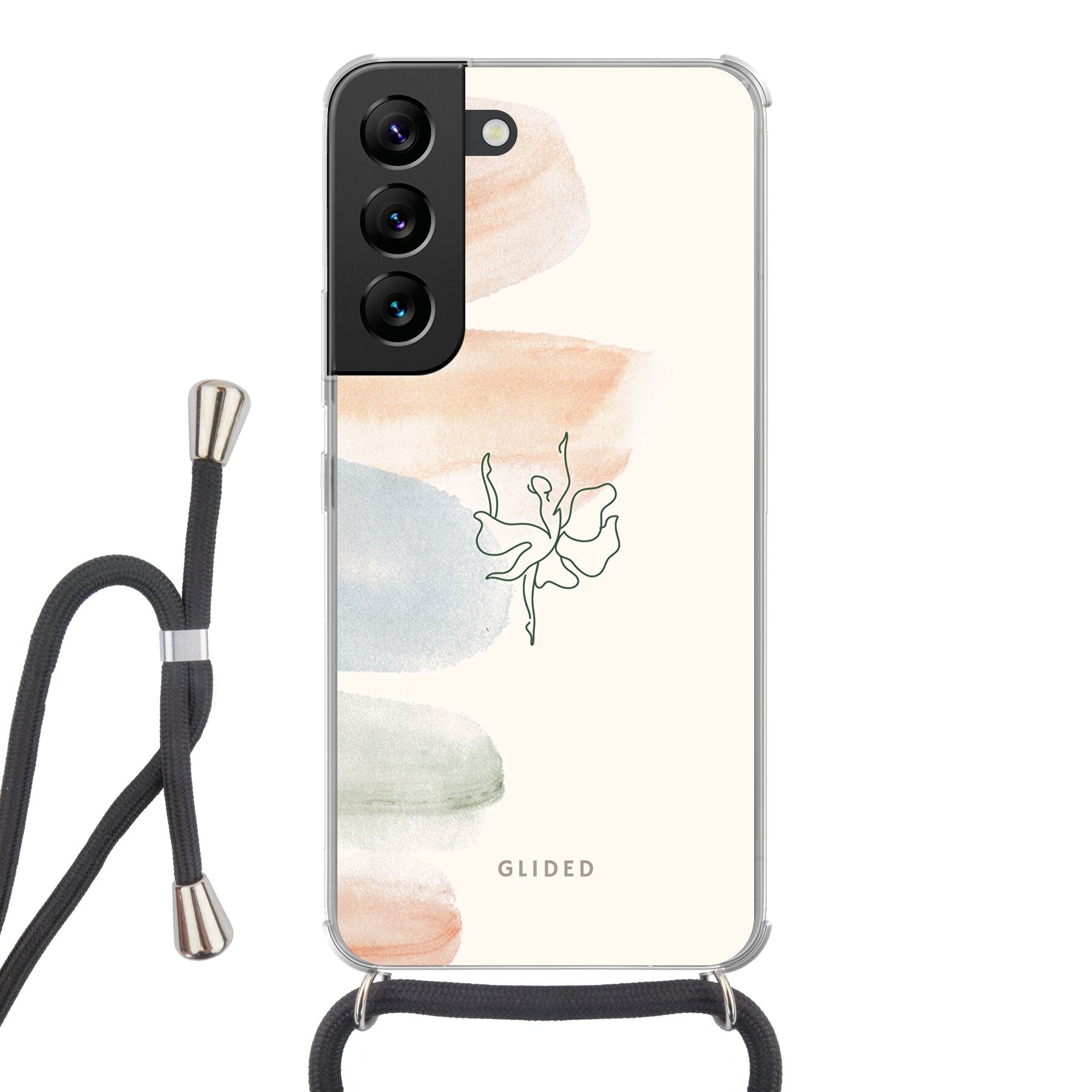 Aquarelle Handyhülle für Samsung Galaxy S22 mit zarten Pastellfarben und einer eleganten Ballerina im Design.