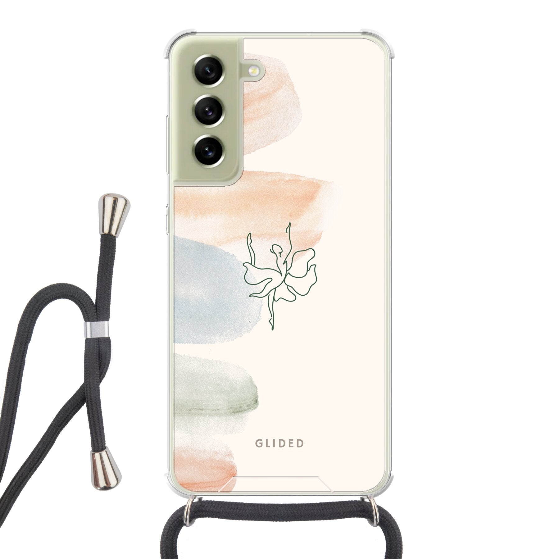 Aquarelle Handyhülle für Samsung Galaxy S21 FE mit zarten Pastellfarben und einer eleganten Ballerina im Design.