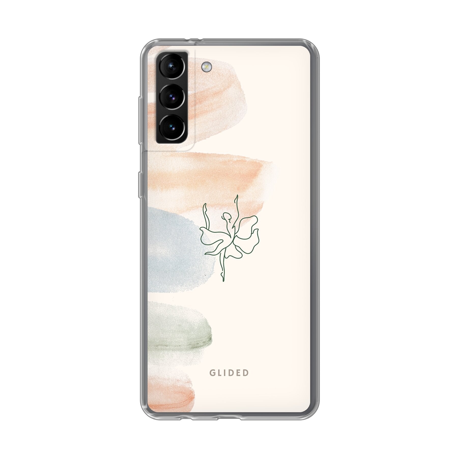 Aquarelle Handyhülle für Samsung Galaxy S21 Plus 5G mit zarten Pastellfarben und einer eleganten Ballerina im Design.