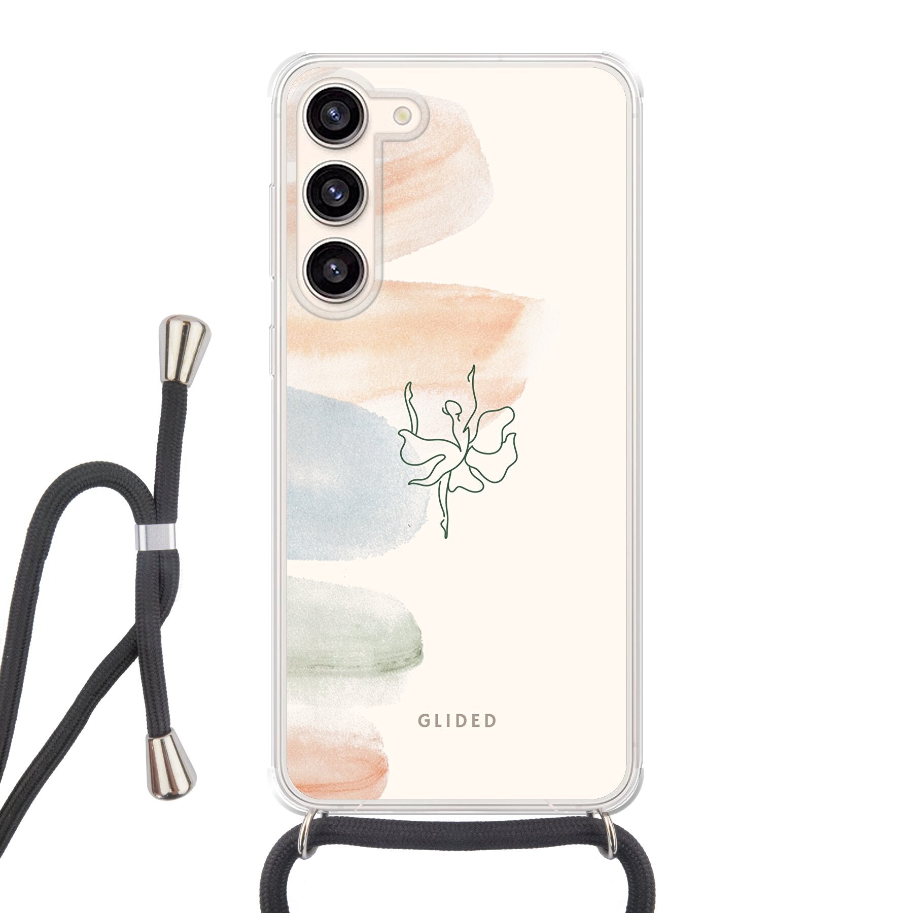 Aquarelle Handyhülle für Samsung Galaxy S23 Plus mit zarten Pastellfarben und einer eleganten Ballerina im Design.