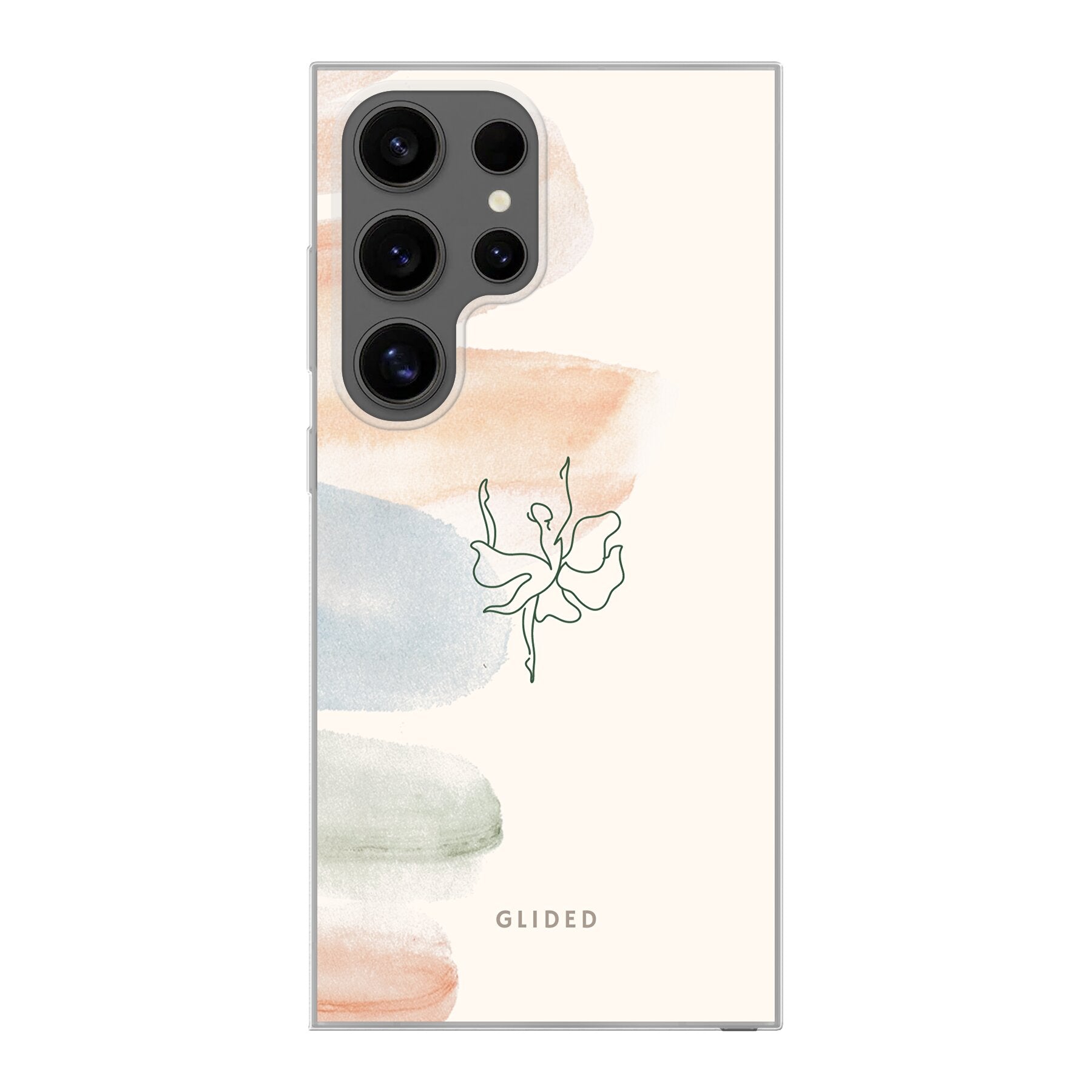 Aquarelle Handyhülle für Samsung Galaxy S24 Ultra mit zarten Pastellfarben und einer eleganten Ballerina im Design.