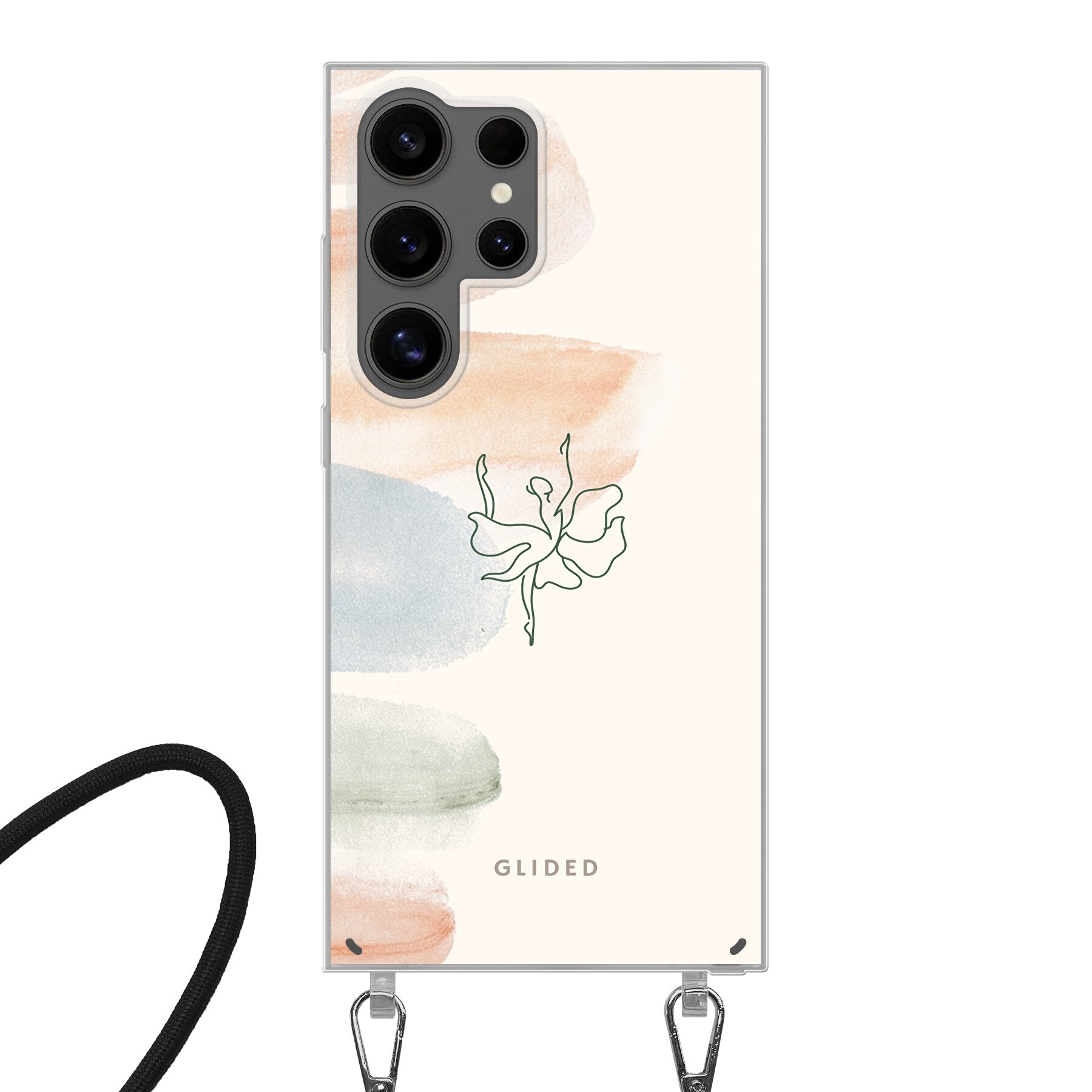 Aquarelle Handyhülle für Samsung Galaxy S24 Ultra mit zarten Pastellfarben und einer eleganten Ballerina im Design.