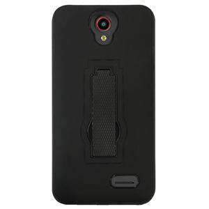 Black Armor Case with Stand for ZTE Avid Plus, showcasing dual-layer protection and kickstand feature.