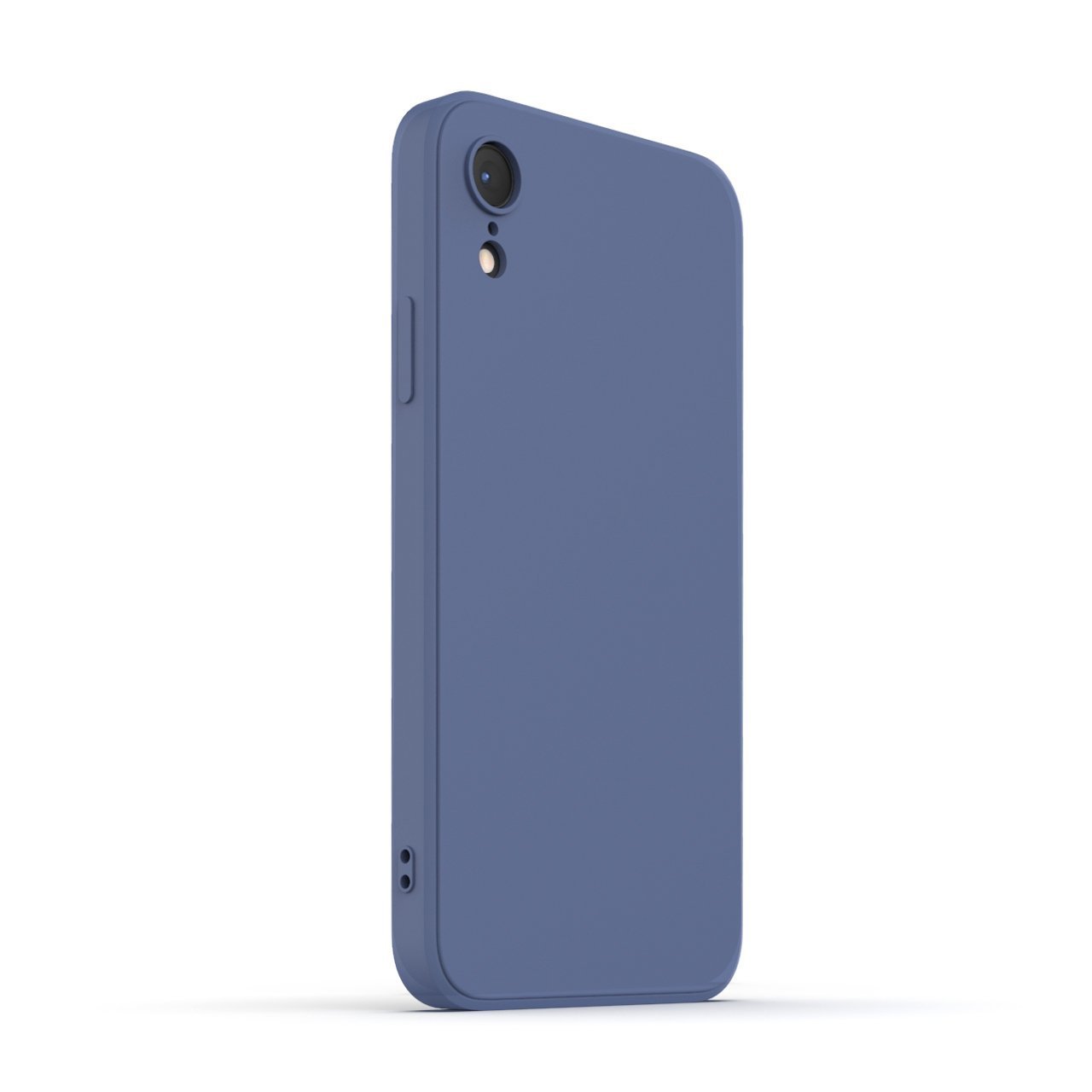 Ash Blue iPhone XR Case made from durable Liquid Silicone with soft microfiber lining, showcasing its sleek design and protective features.
