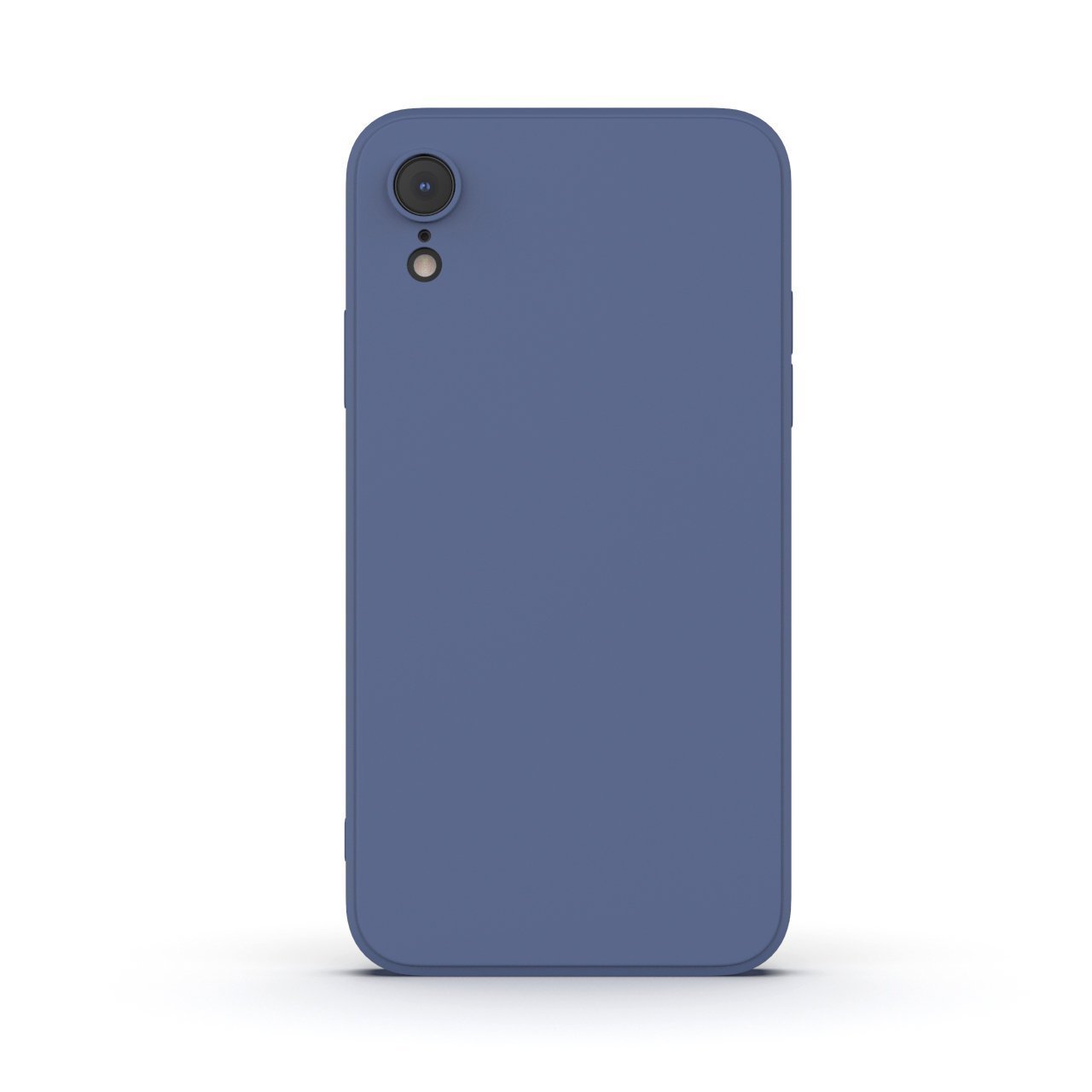 Ash Blue iPhone XR Case made from durable Liquid Silicone with soft microfiber lining, showcasing its sleek design and protective features.