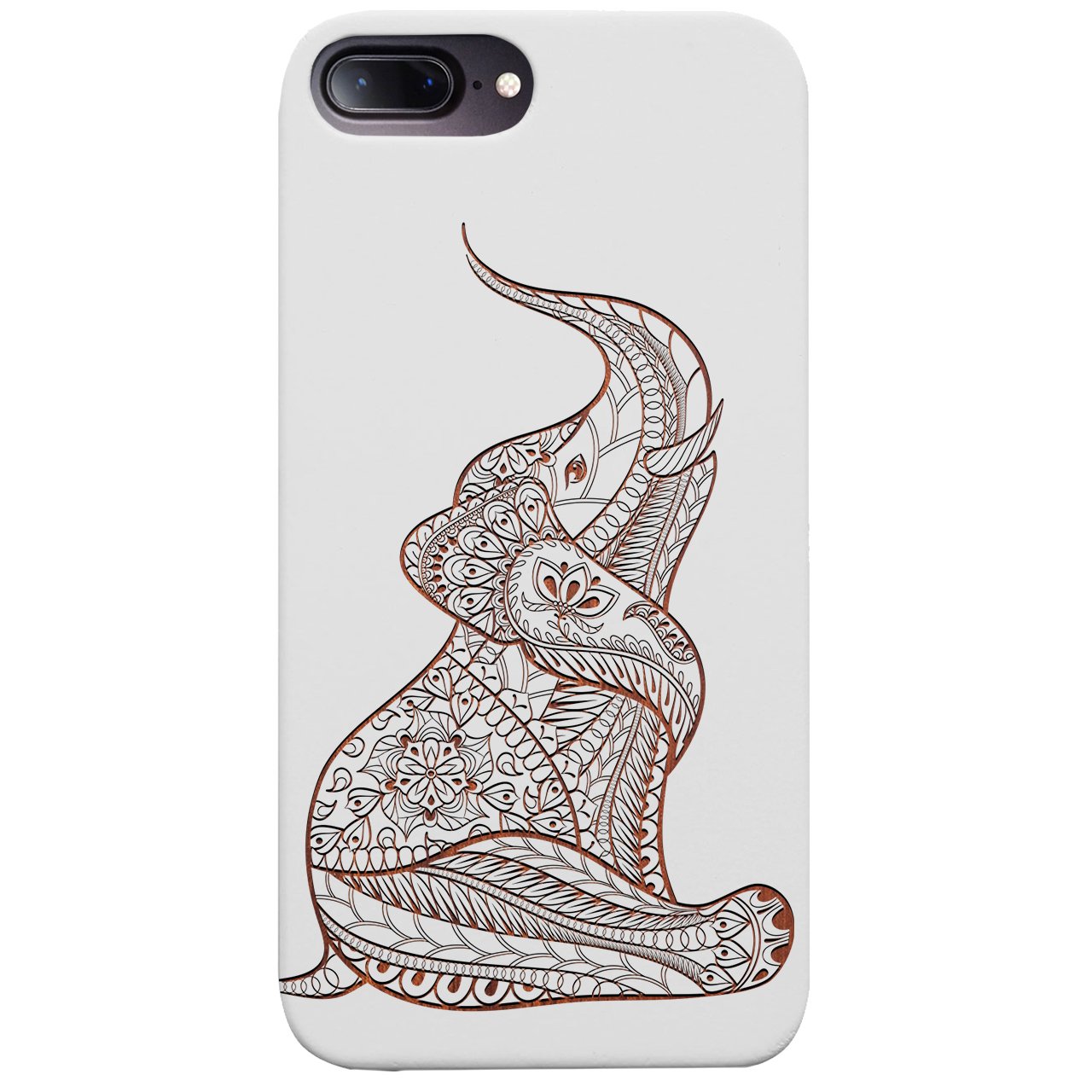 Baby Elephant Engraved wooden phone case showcasing intricate elephant design and natural wood finish.