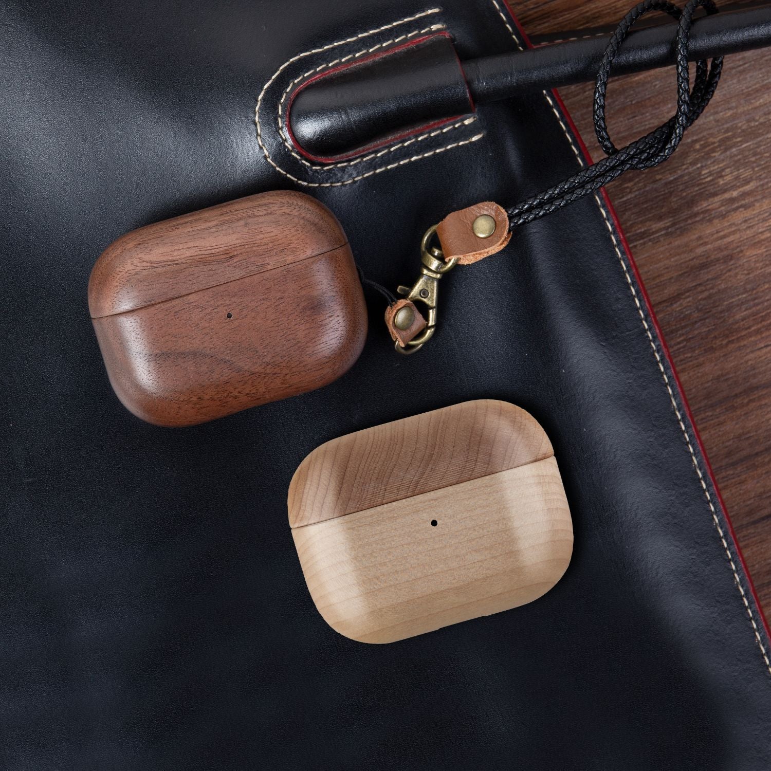 Back Cover Solid Wood Bluetooth Earphone Case made from bamboo, featuring a simple solid color design, perfect for protecting AirPods.