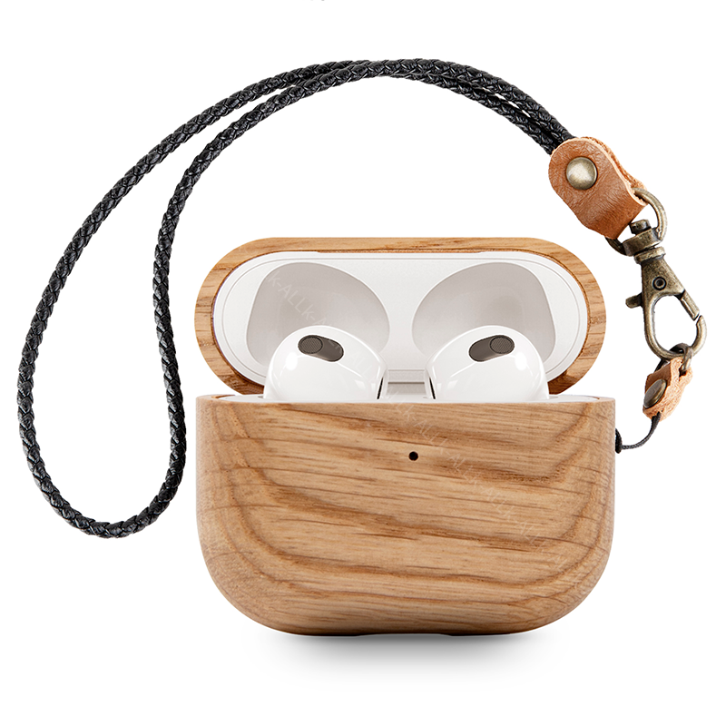 Back Cover Solid Wood Bluetooth Earphone Case made from bamboo, featuring a simple solid color design, perfect for protecting AirPods.