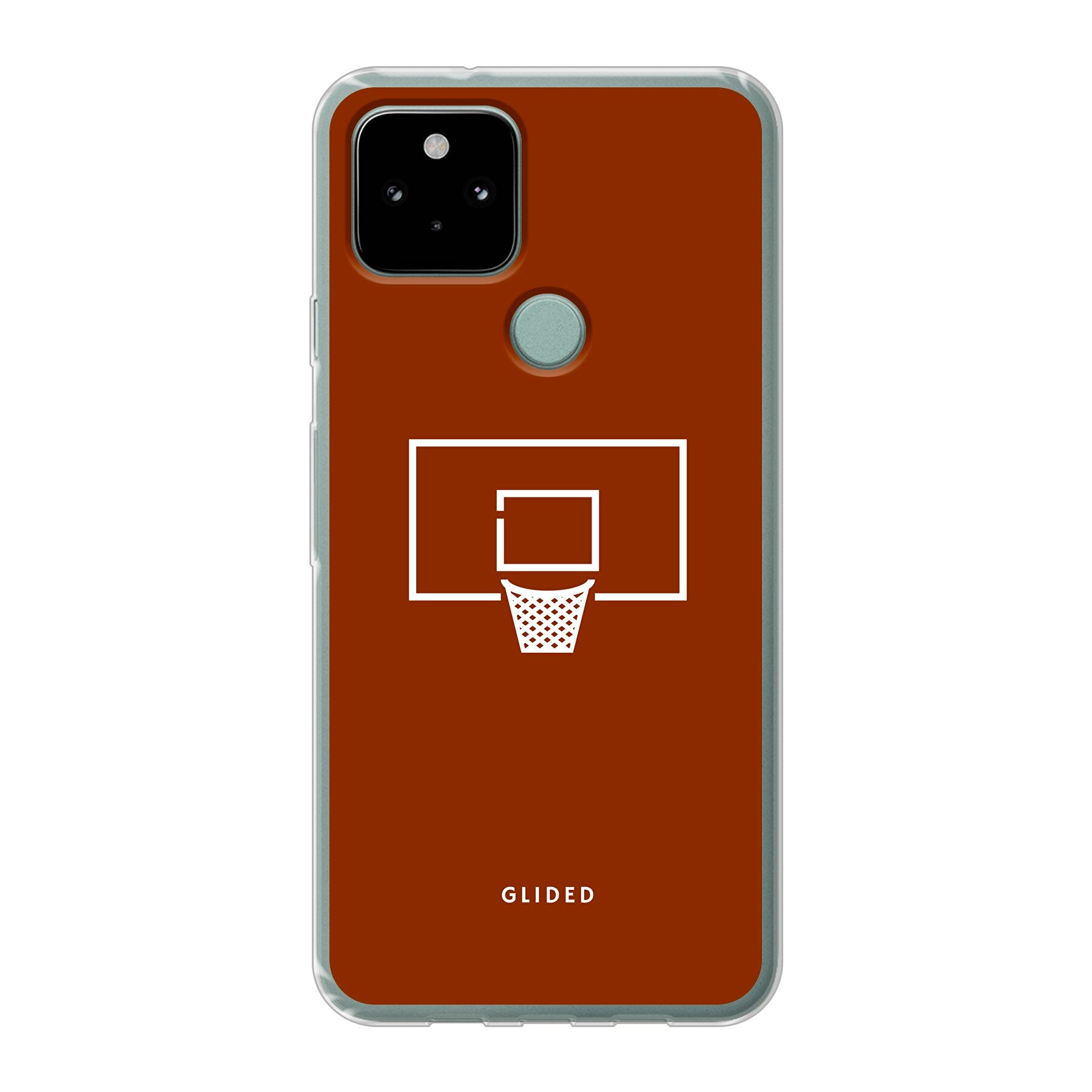 Basket Blaze Handyhülle für Google Pixel 5 mit lebendigem Basketballnetz-Design auf orangefarbenem Hintergrund.