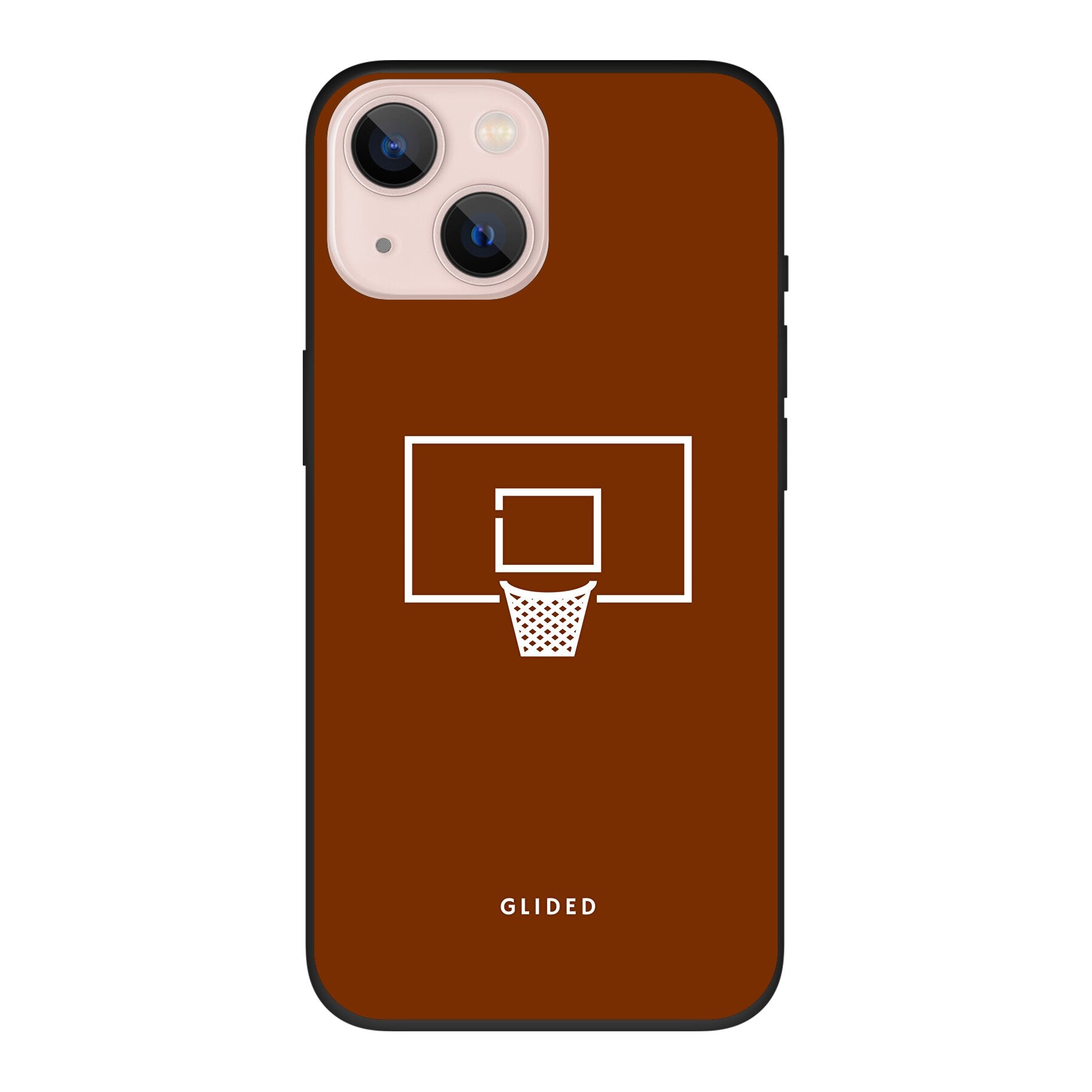 Basket Blaze iPhone 13 Handyhülle mit lebendigem Basketballnetz-Design auf leuchtend orangefarbenem Hintergrund.
