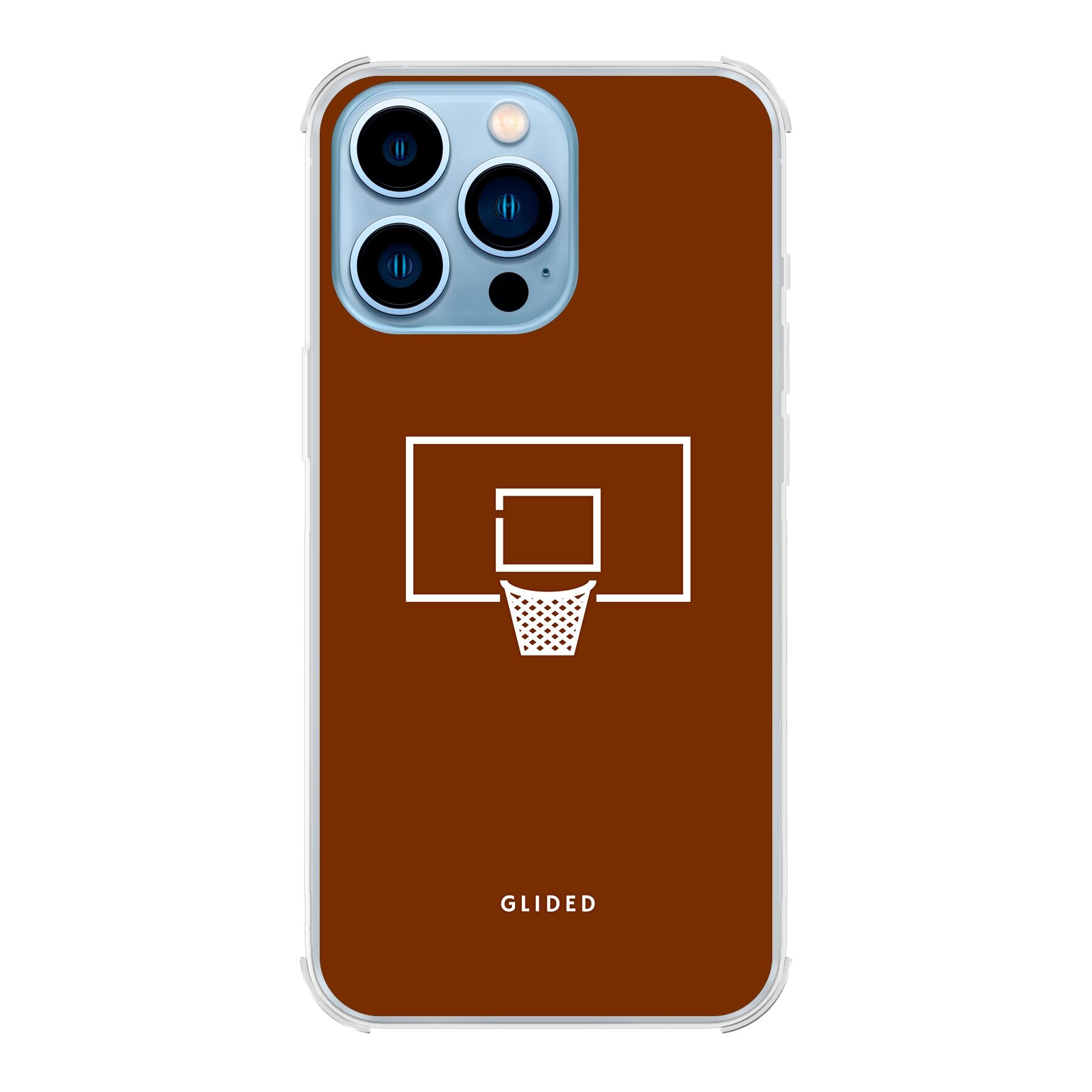 Basket Blaze Handyhülle für iPhone 13 Pro Max mit lebendigem Basketballnetz auf leuchtend orangefarbenem Hintergrund.