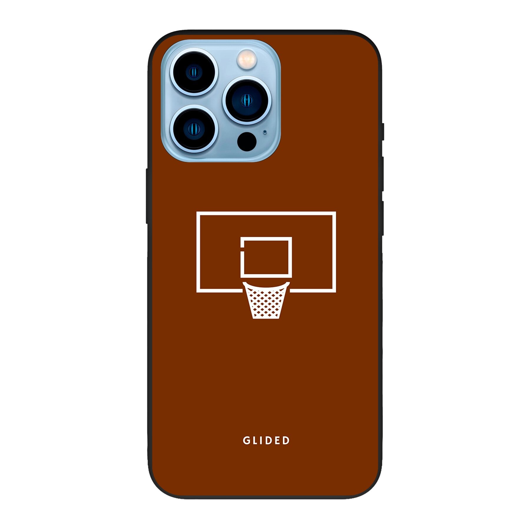 Basket Blaze Handyhülle für iPhone 13 Pro Max mit lebendigem Basketballnetz auf leuchtend orangefarbenem Hintergrund.