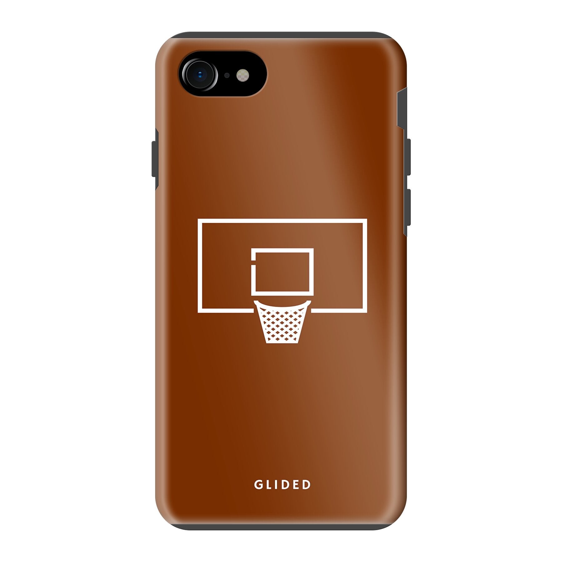 Basket Blaze iPhone 8 Handyhülle mit lebendigem Basketballnetz-Design auf leuchtend orangefarbenem Hintergrund.