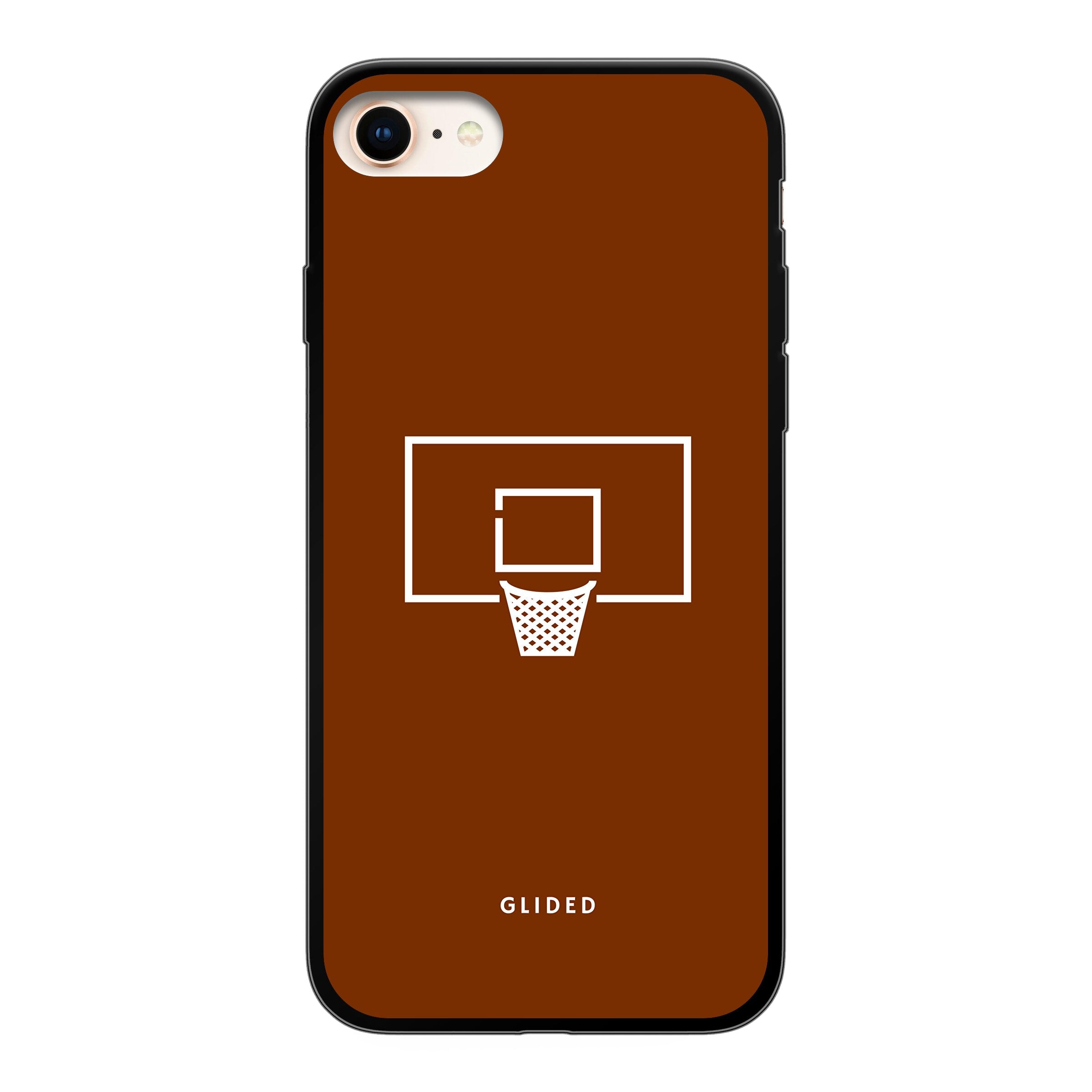 Basket Blaze Handyhülle für iPhone SE 2020 mit lebendigem Basketballnetz auf orangefarbenem Hintergrund, ideal für Basketballfans.