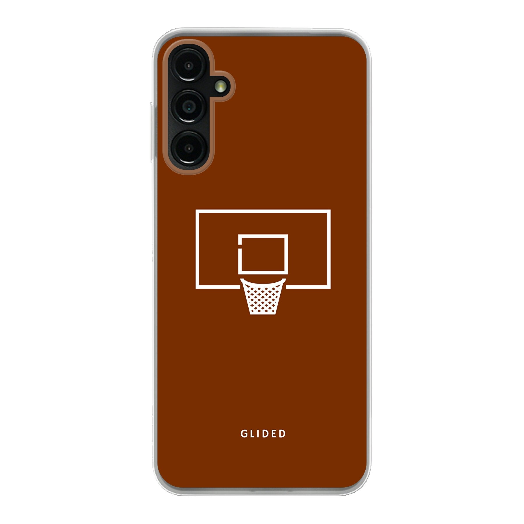 Basket Blaze Handyhülle für Samsung Galaxy A14 5G mit lebendigem Basketballnetz auf orangefarbenem Hintergrund.