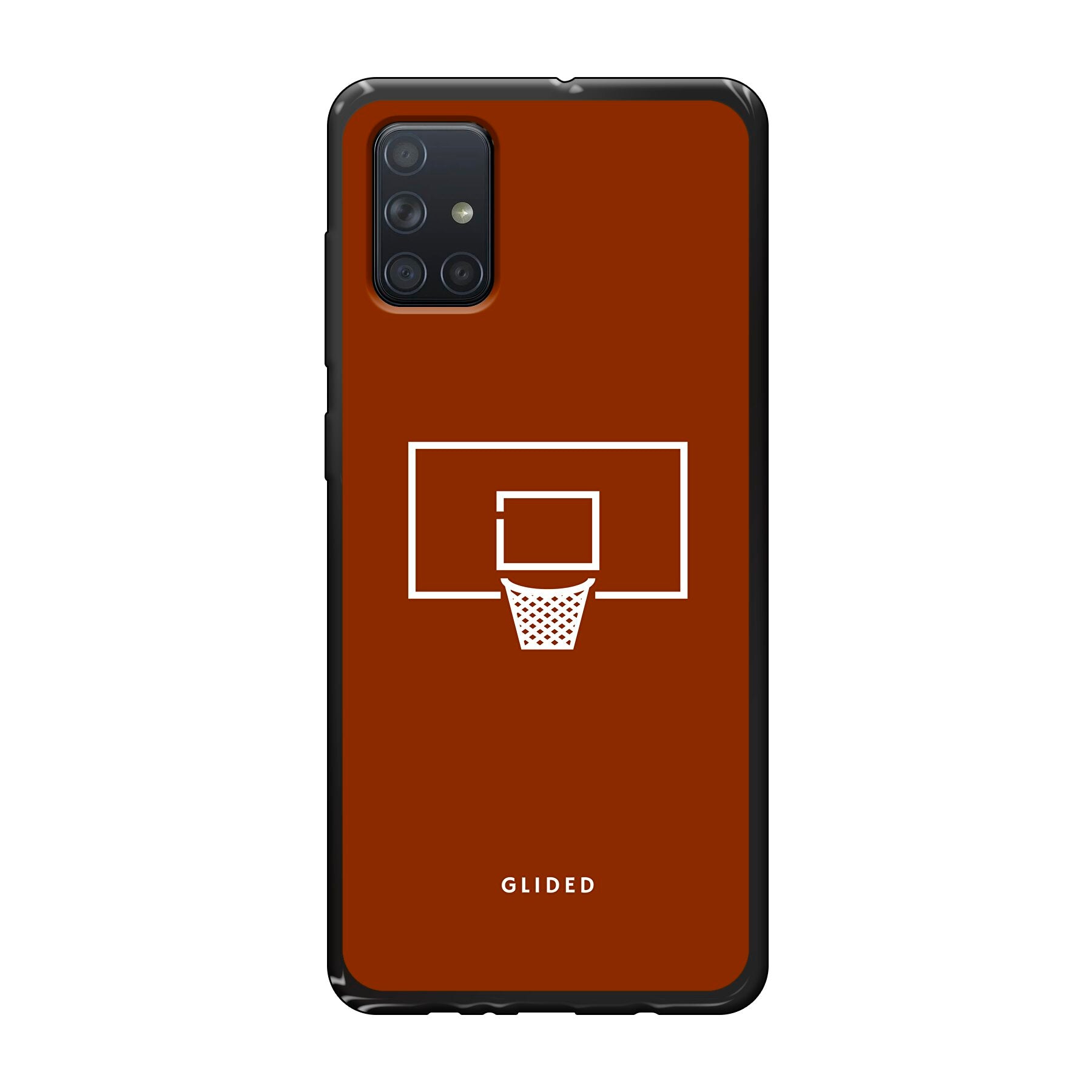 Basket Blaze Handyhülle für Samsung Galaxy A71 mit lebendigem Basketballnetz auf orangefarbenem Hintergrund.