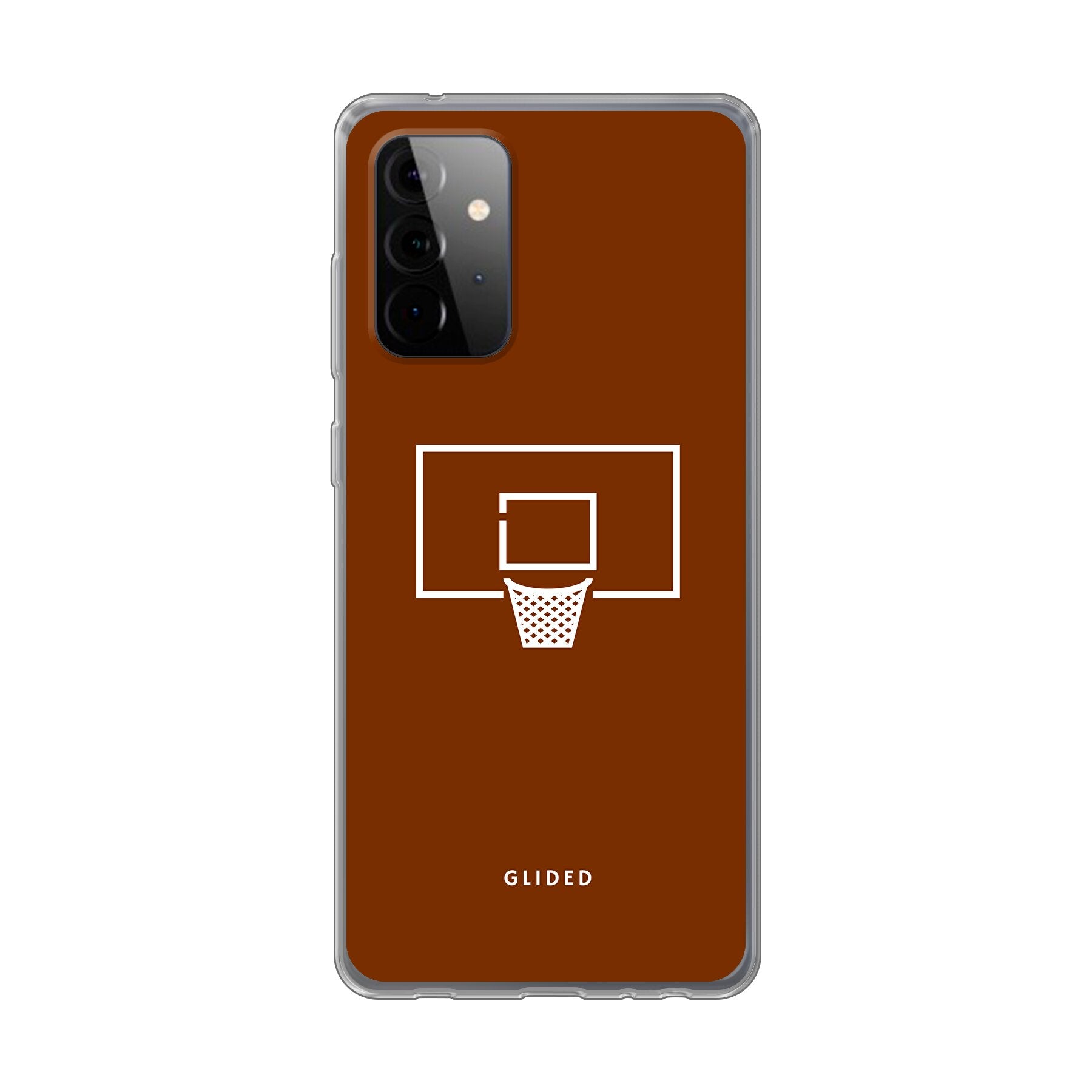 Basket Blaze Handyhülle für Samsung Galaxy A72 mit lebendigem Basketballnetz-Design auf orangefarbenem Hintergrund.