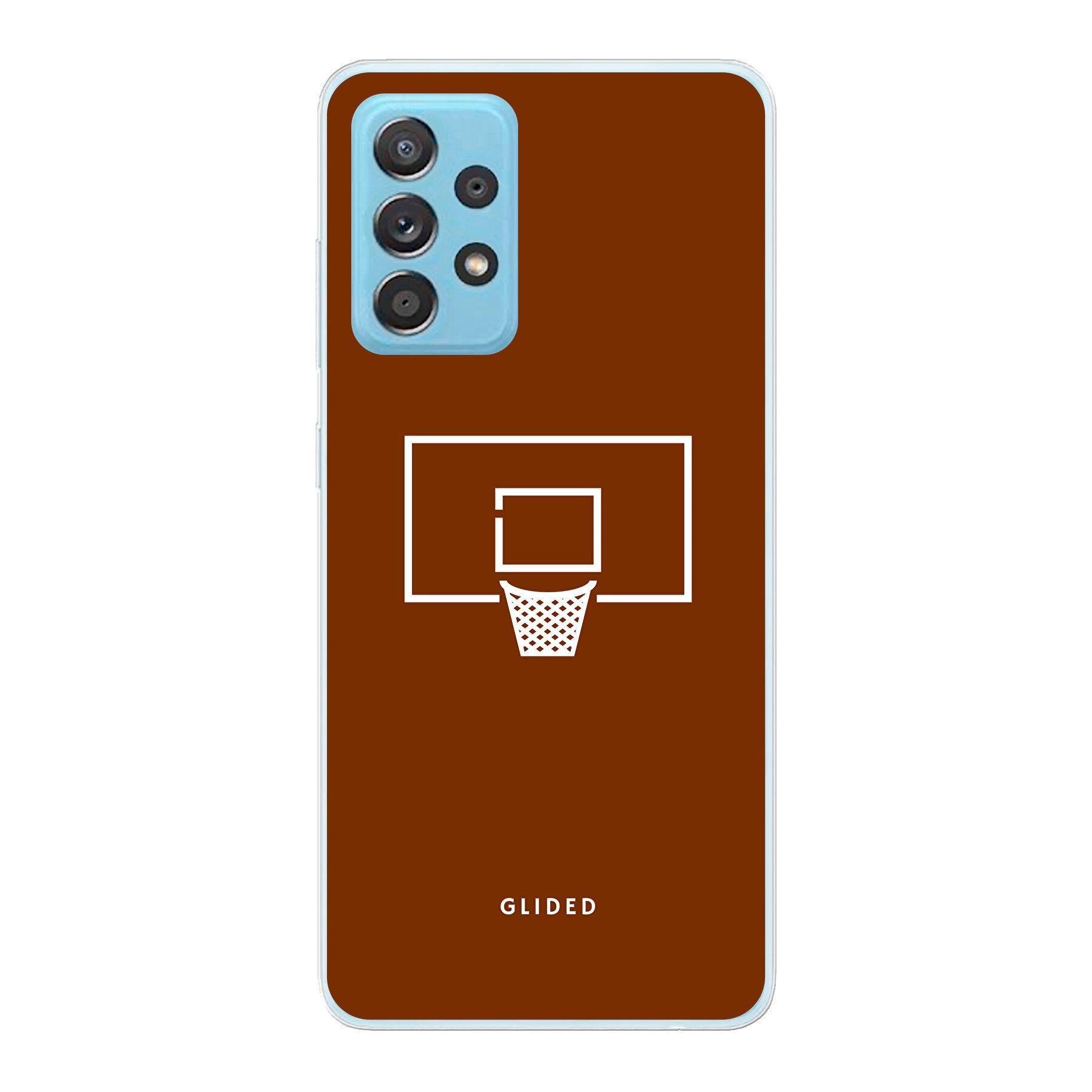 Basket Blaze Handyhülle für Samsung Galaxy A73 5G mit lebendigem Basketballnetz auf orangefarbenem Hintergrund.