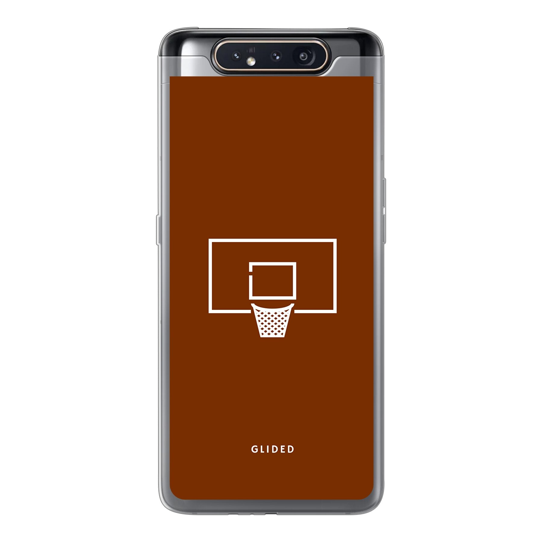 Basket Blaze Handyhülle für Samsung Galaxy A80 mit lebendigem Basketballnetz auf orangefarbenem Hintergrund.