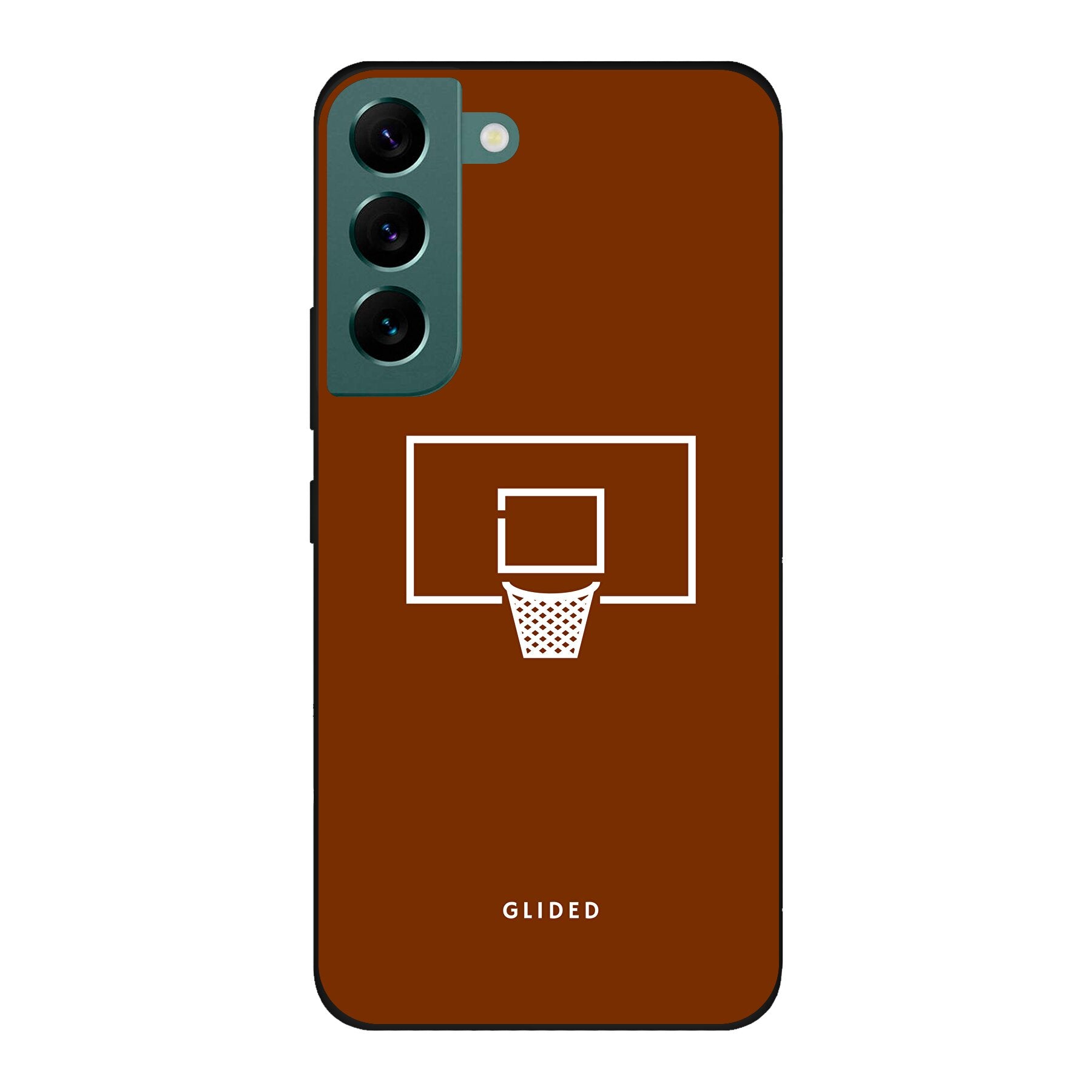 Basket Blaze Handyhülle für Samsung Galaxy S22 mit lebendigem Basketballnetz auf orangefarbenem Hintergrund.