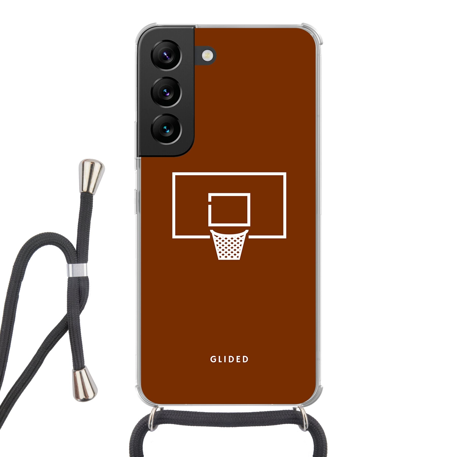 Basket Blaze Handyhülle für Samsung Galaxy S22 mit lebendigem Basketballnetz auf orangefarbenem Hintergrund.