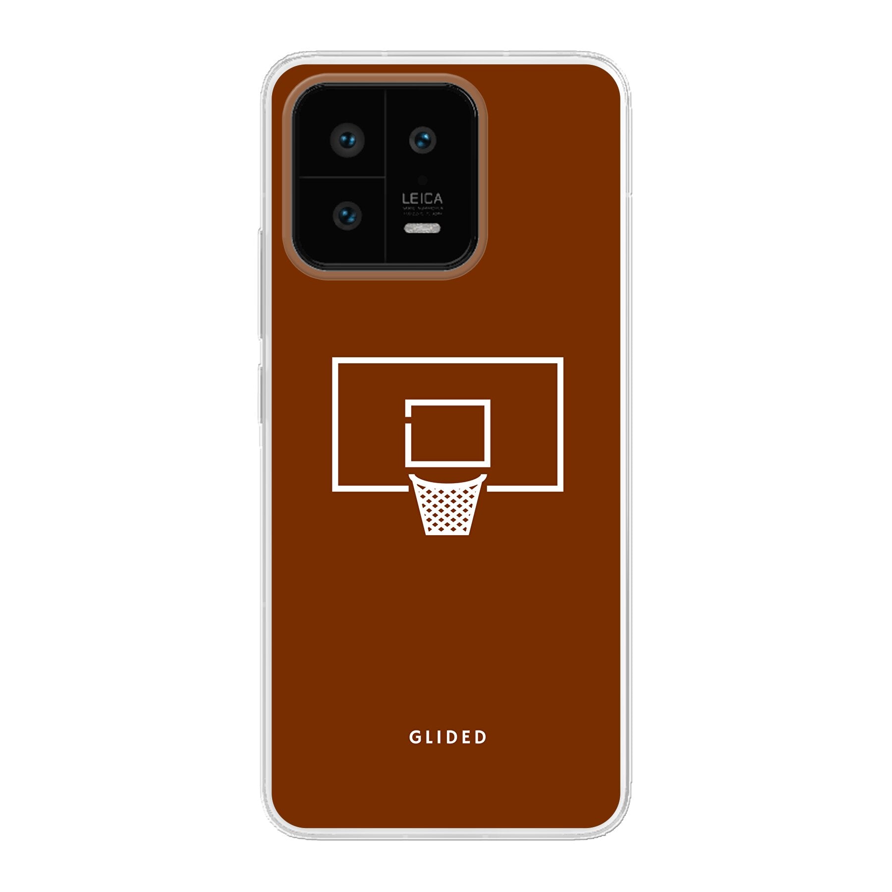 Basket Blaze Handyhülle für Xiaomi 13 mit lebendigem Basketballnetz auf orangefarbenem Hintergrund, ideal für Basketball-Fans.