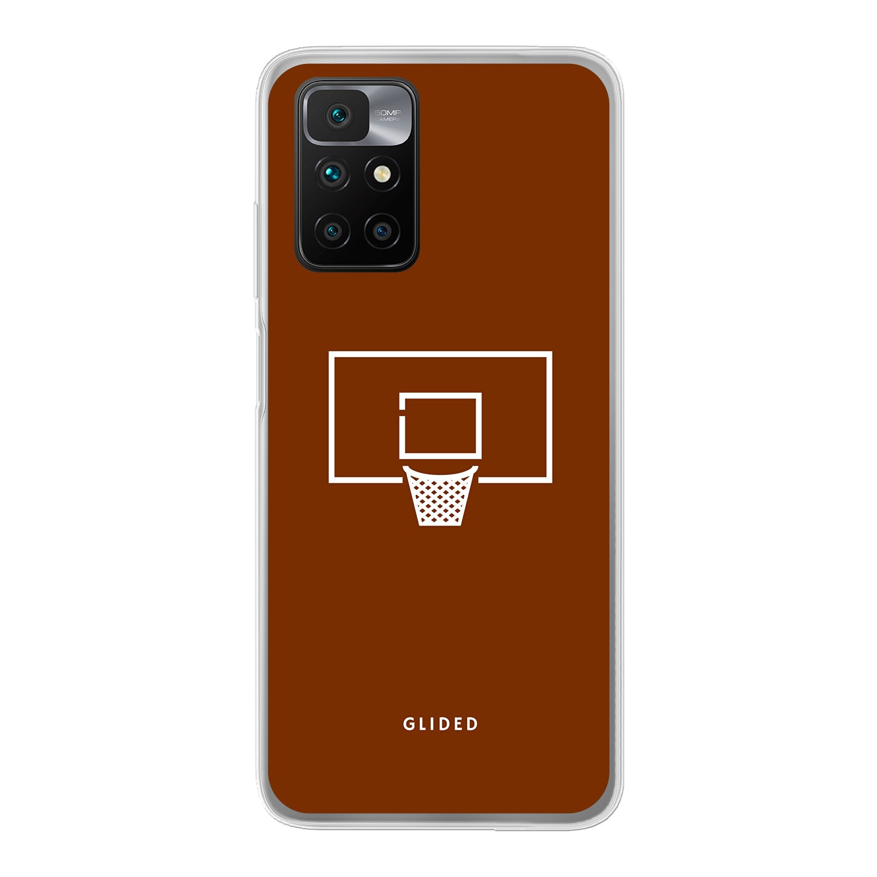 Basket Blaze Handyhülle für Xiaomi Redmi 10 mit lebendigem Basketballnetz-Design auf orangefarbenem Hintergrund.