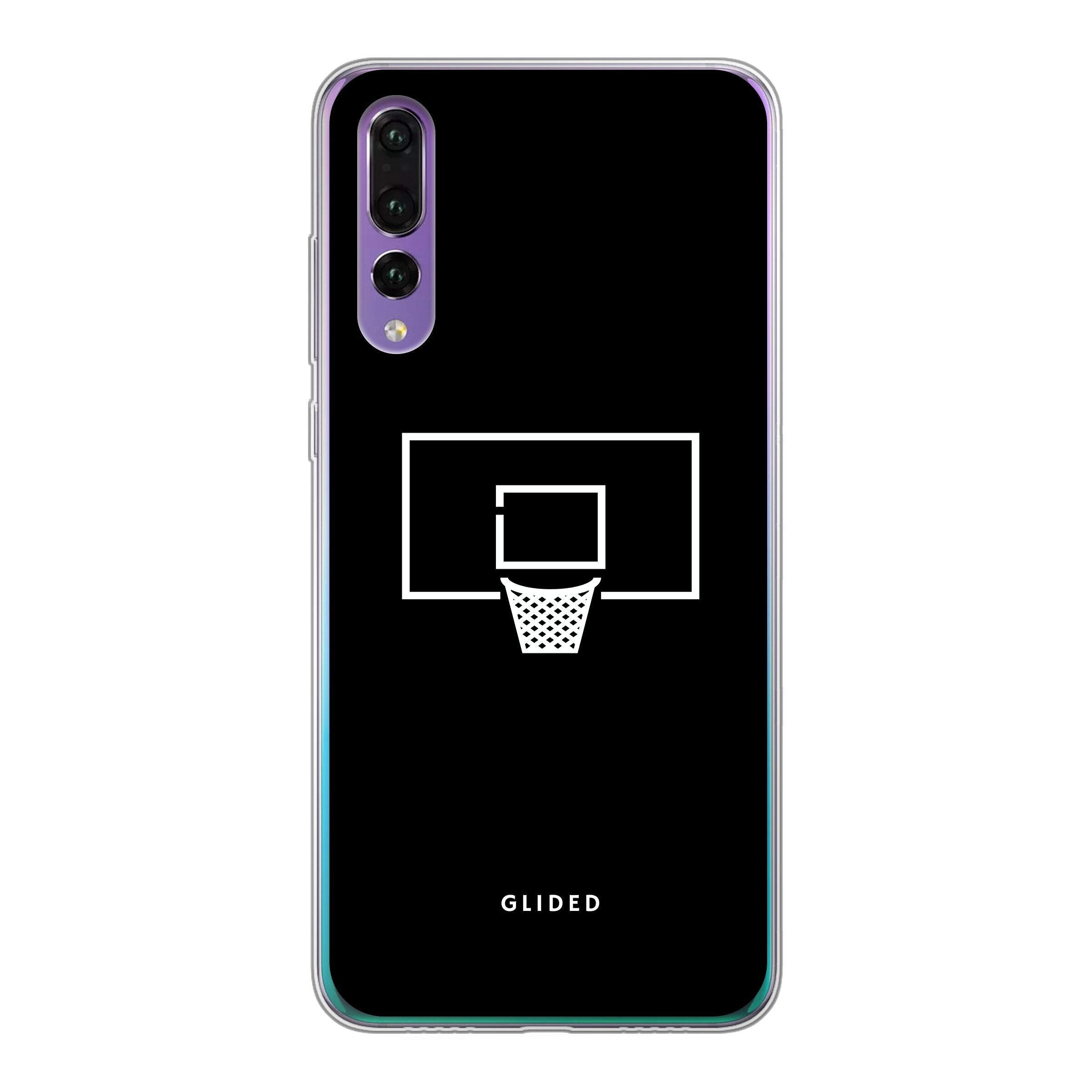 Basketball Fun Handyhülle für Huawei P30 mit lebendigem Basketballnetz-Design auf dunklem Hintergrund.
