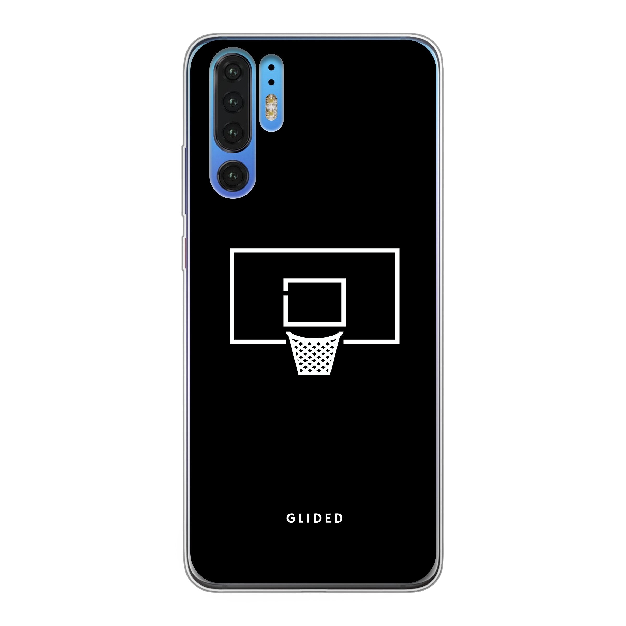 Basketball Fun Handyhülle für Huawei P30 Pro mit lebendigem Basketballnetz-Design auf dunklem Hintergrund.