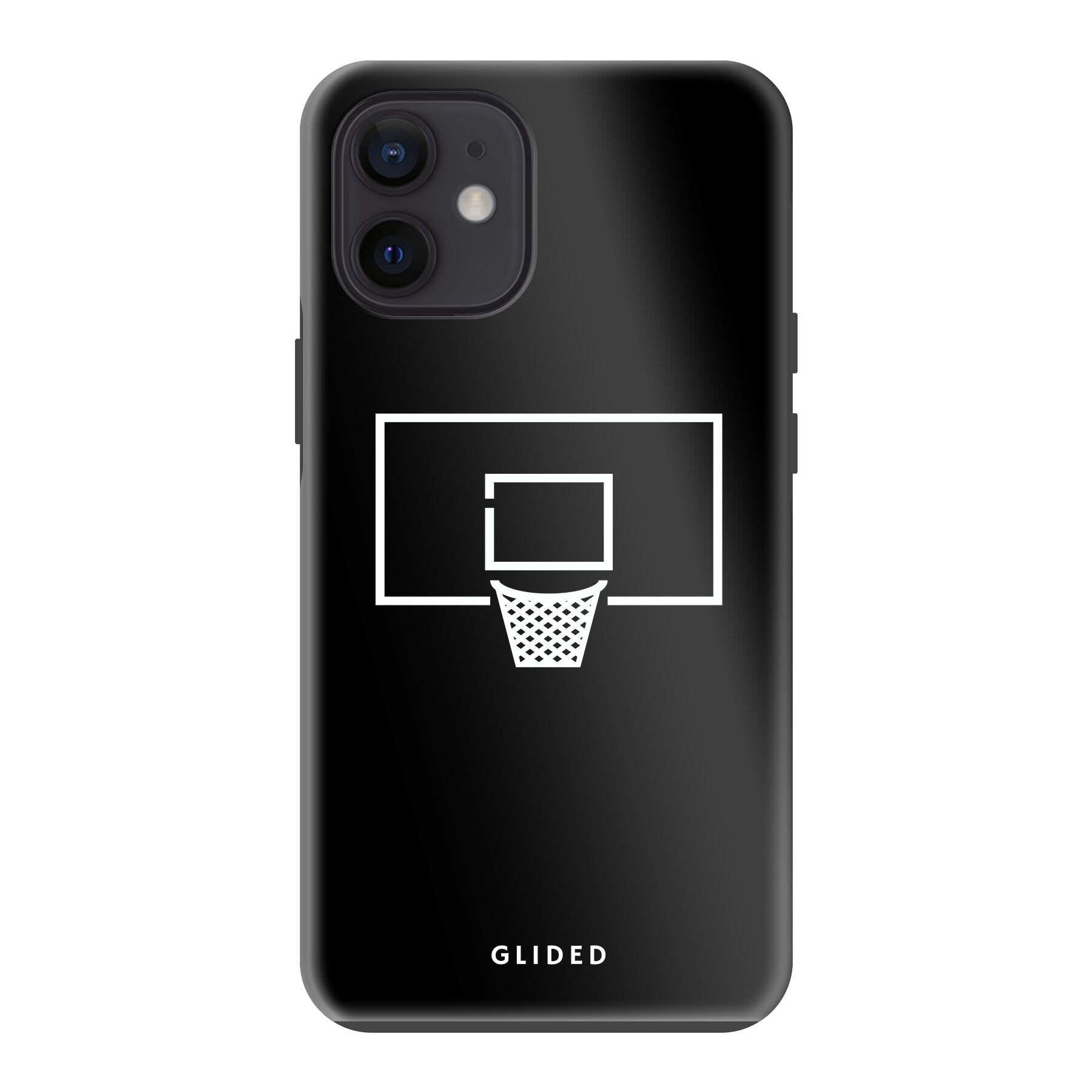 Basketball Fun Handyhülle für iPhone 12 mini mit lebendigem Basketballnetz-Design auf dunklem Hintergrund.