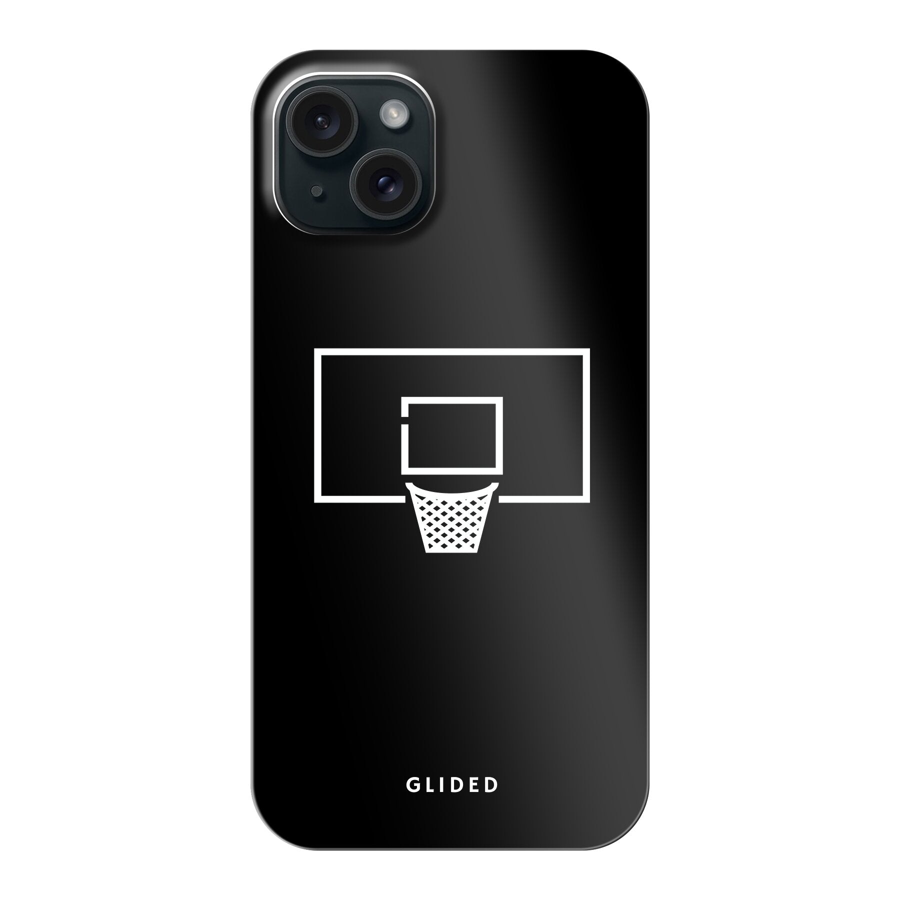 Basketball Fun Handyhülle für iPhone 15 Plus mit lebendigem Basketballnetz-Design auf dunklem Hintergrund.