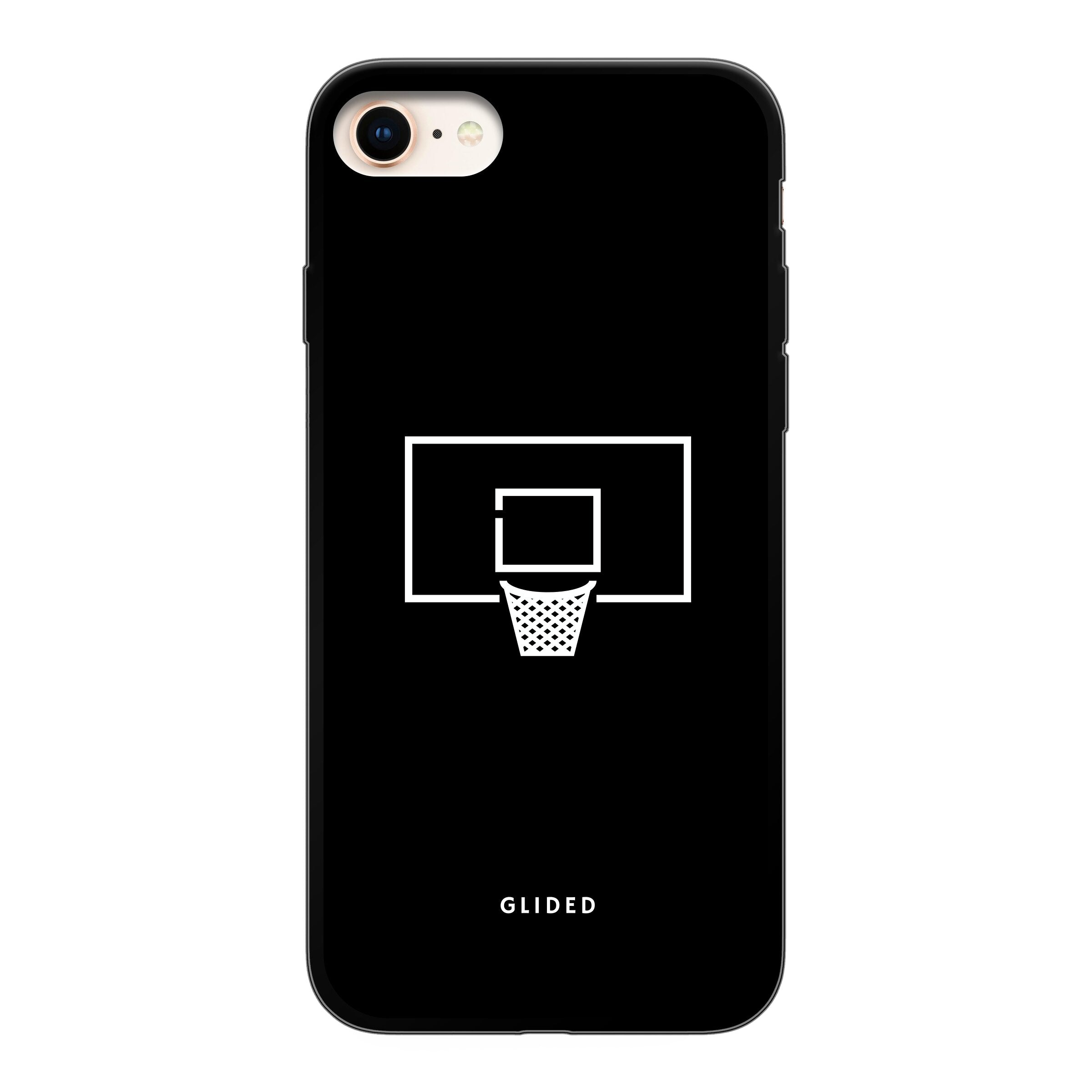 Basketball Fun Handyhülle für iPhone 7 mit lebendigem Basketballnetz-Design auf dunklem Hintergrund.
