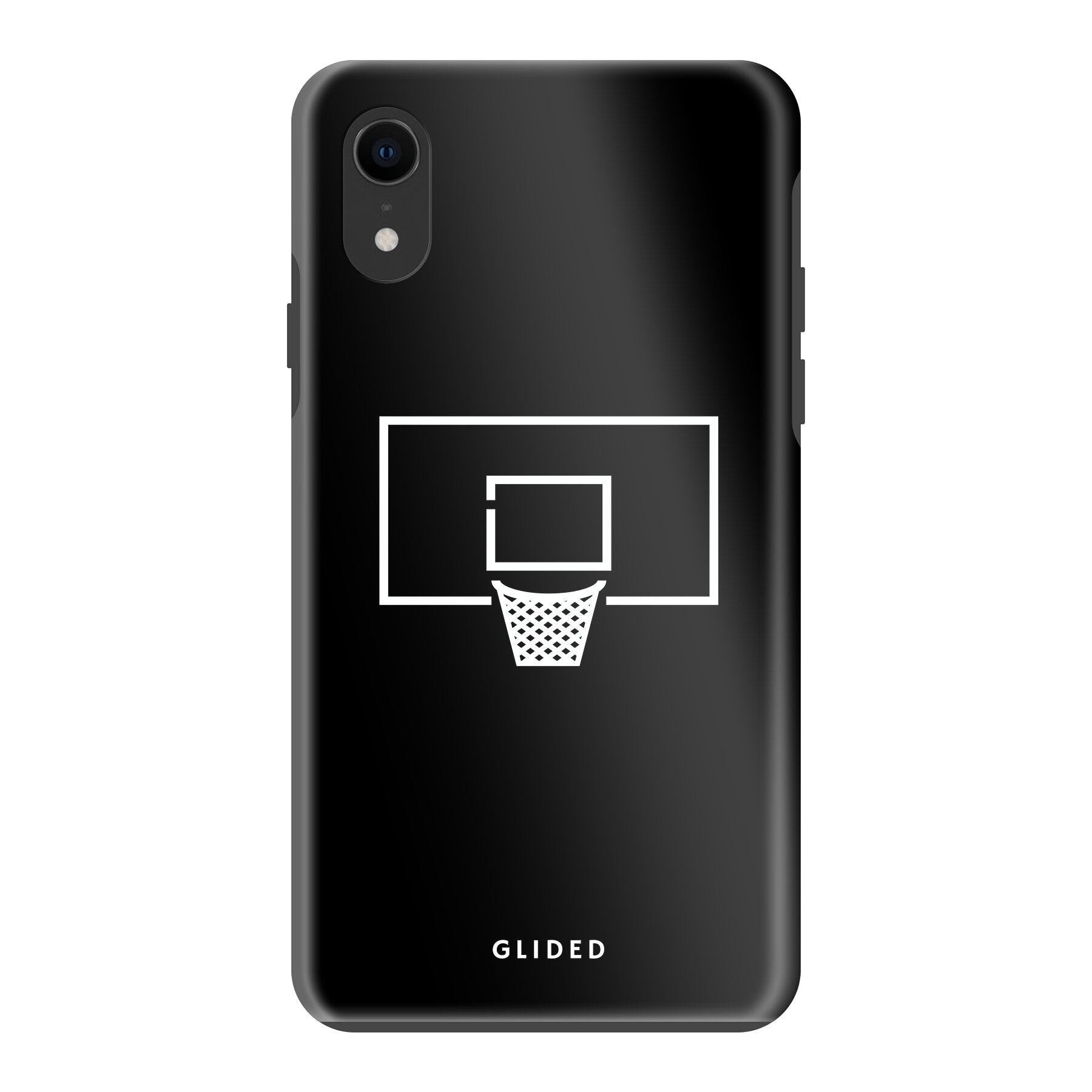 Basketball Fun Handyhülle für iPhone XR mit lebendigem Basketballnetz-Design auf dunklem Hintergrund.