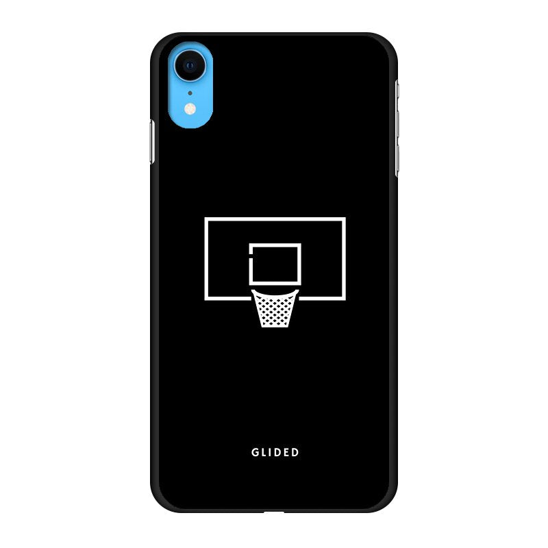 Basketball Fun Handyhülle für iPhone XR mit lebendigem Basketballnetz-Design auf dunklem Hintergrund.