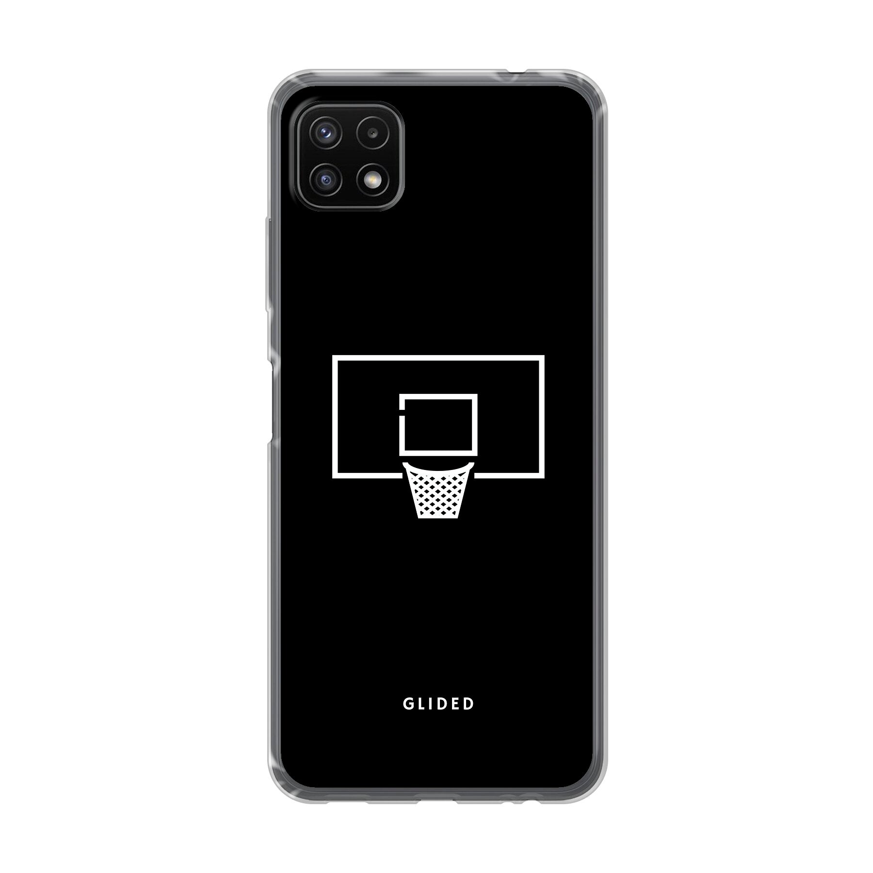Basketball Fun Handyhülle für Samsung Galaxy A22 5G mit lebendigem Basketballnetz-Design auf dunklem Hintergrund.