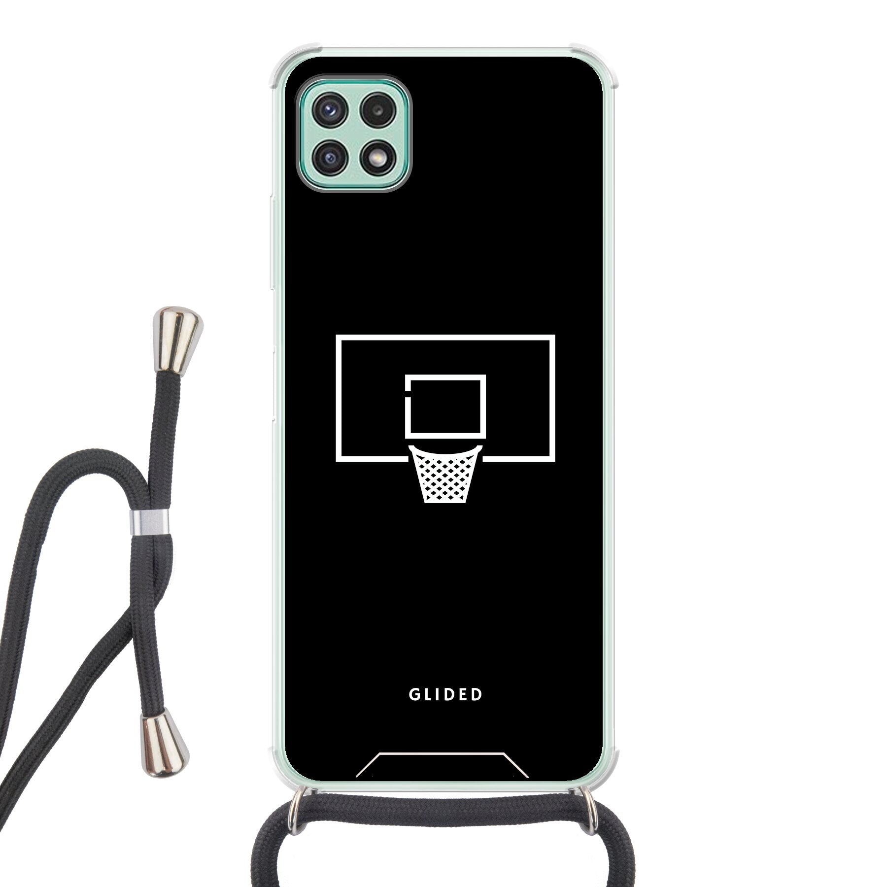 Basketball Fun Handyhülle für Samsung Galaxy A22 5G mit lebendigem Basketballnetz-Design auf dunklem Hintergrund.