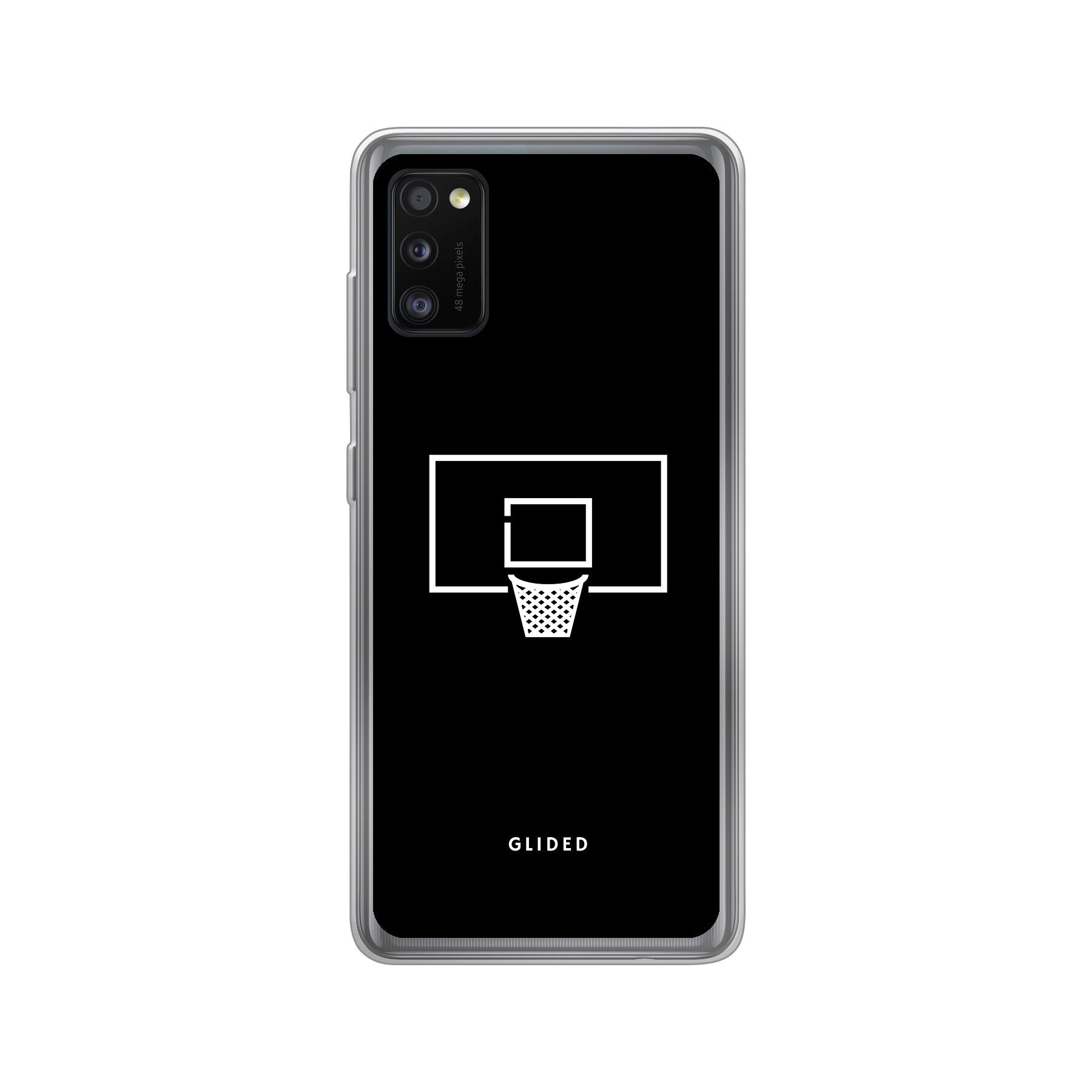 Basketball Fun Handyhülle für Samsung Galaxy A41 mit lebendigem Basketballnetz-Design auf dunklem Hintergrund.
