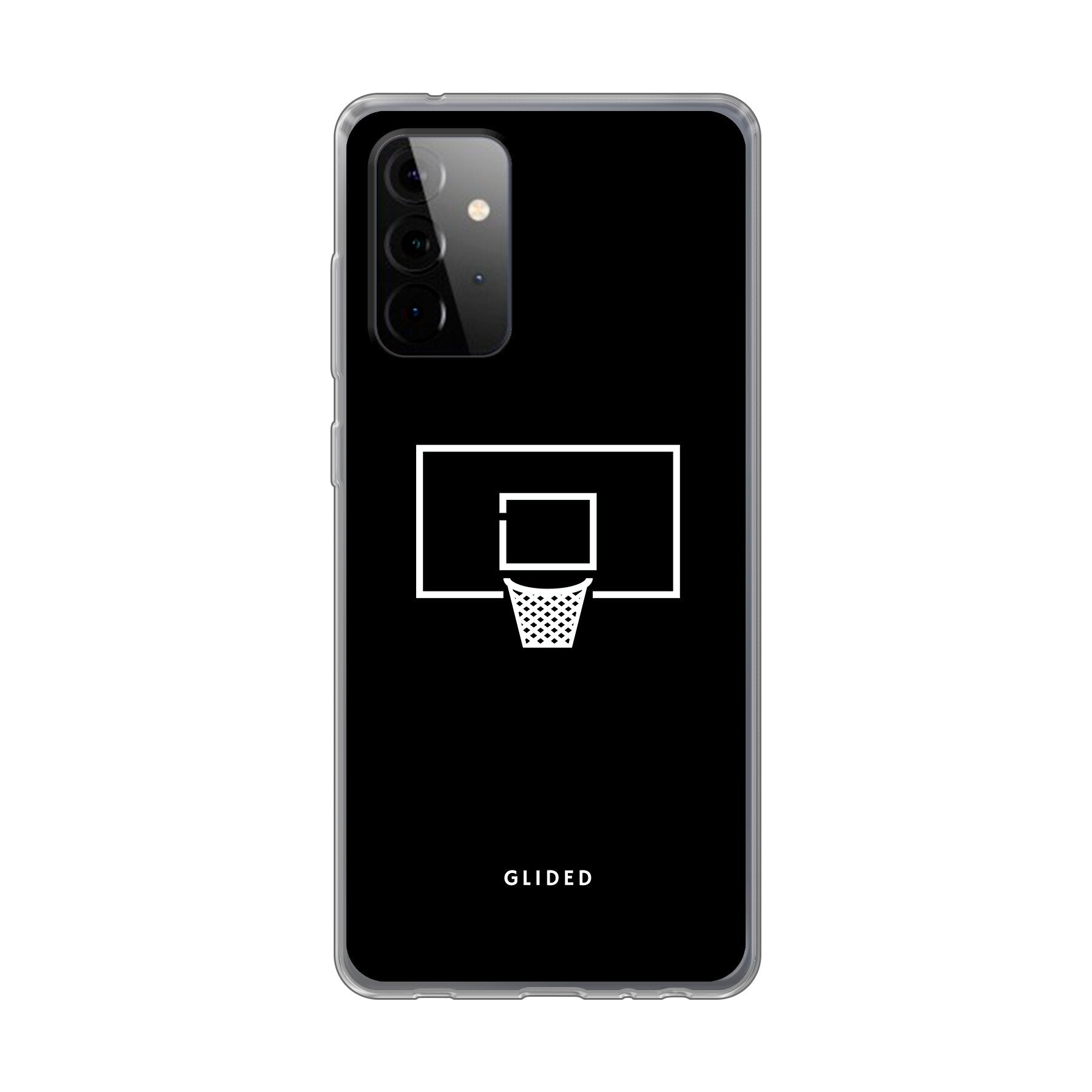 Basketball Fun Handyhülle für Samsung Galaxy A72 5G mit lebendigem Basketballnetz-Design auf dunklem Hintergrund.