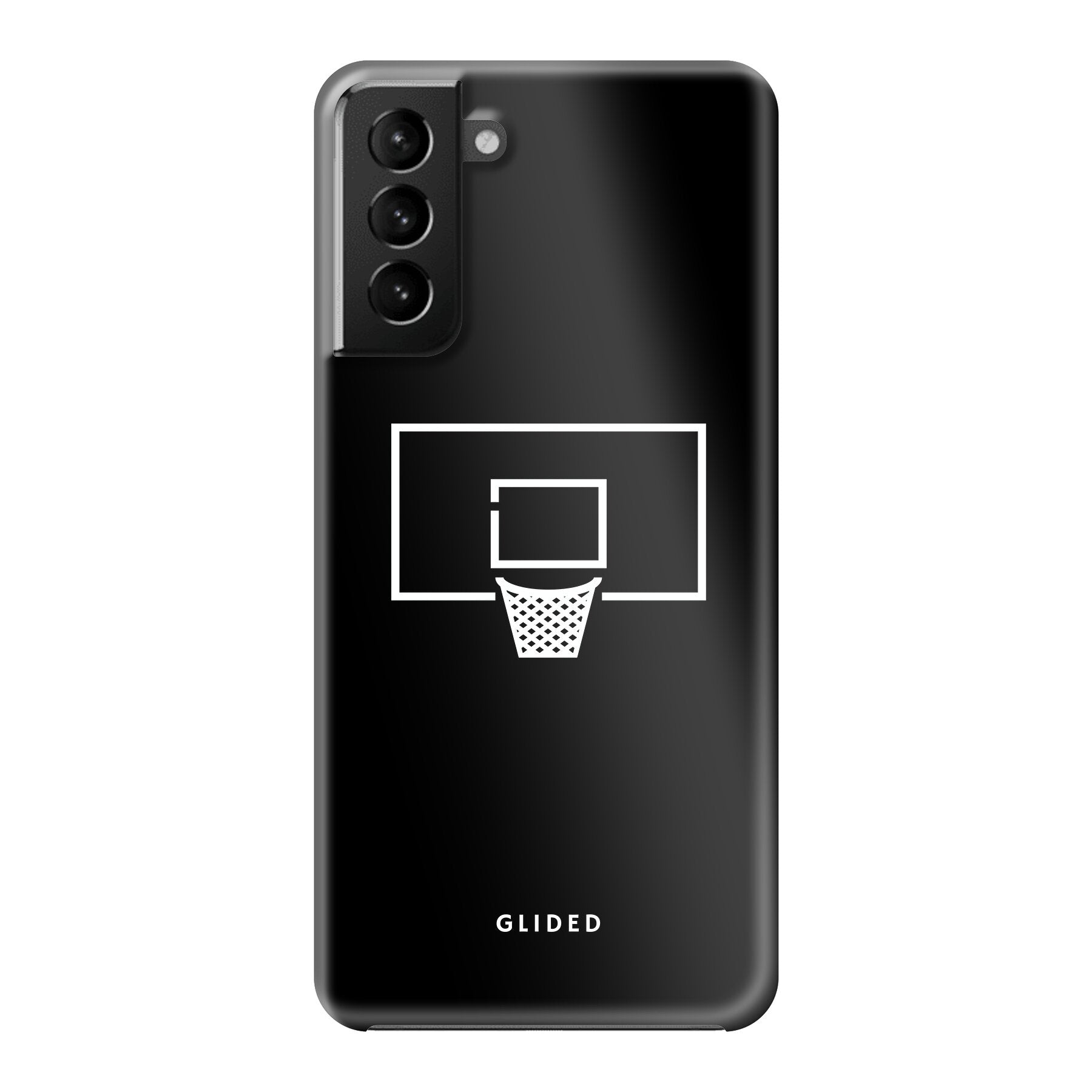 Basketball Fun Handyhülle für Samsung Galaxy S21 Plus 5G mit lebendigem Basketballnetz-Design auf dunklem Hintergrund.