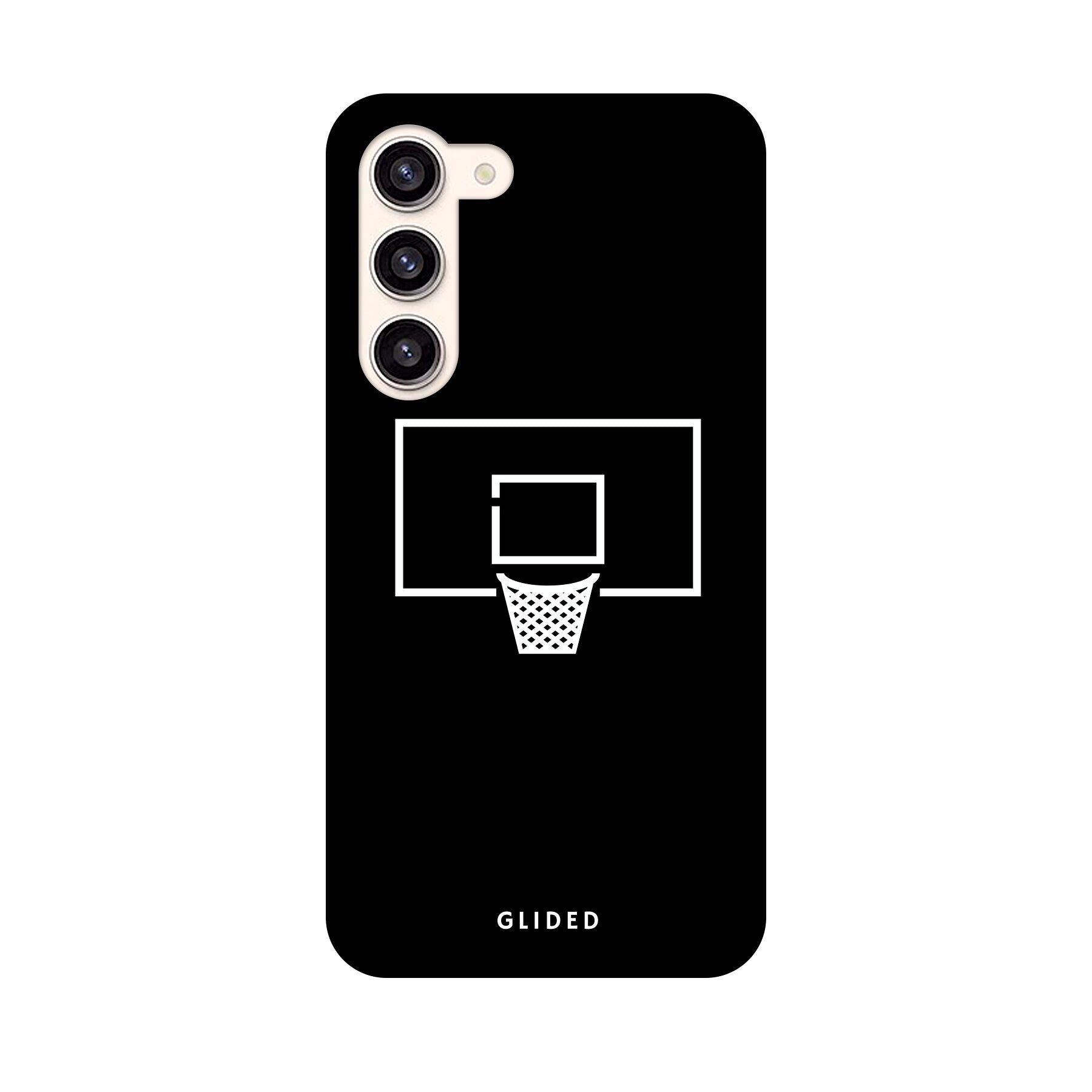 Samsung Galaxy S24 Plus Handyhülle mit lebendigem Basketballnetz-Design auf dunklem Hintergrund.