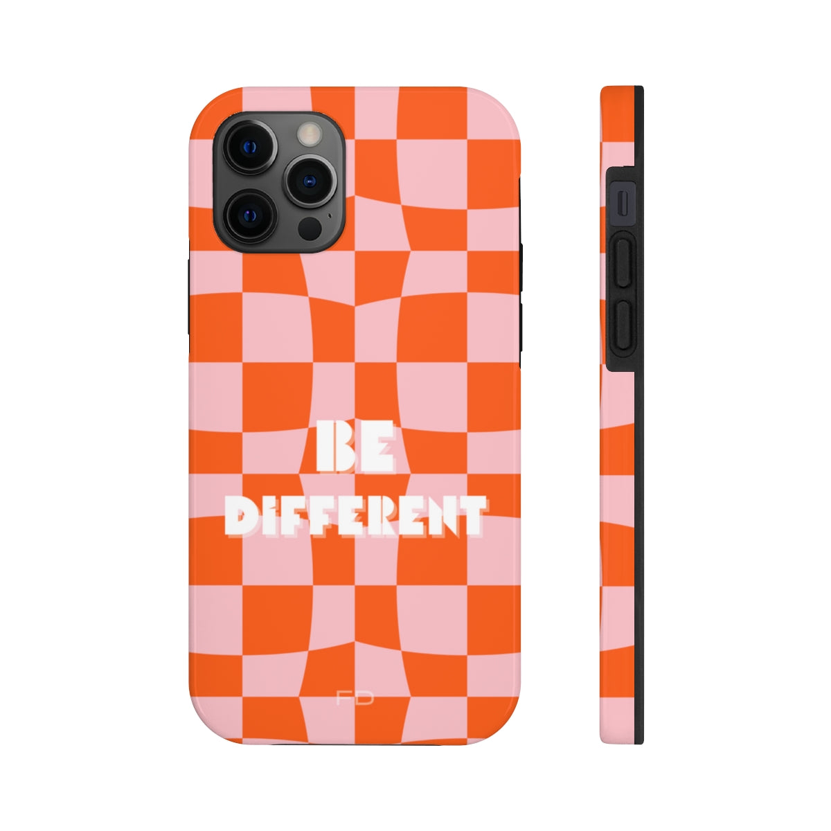 Be Different Touch Case for iPhone, featuring a glossy finish and rubber lining for impact resistance, designed for wireless charging.