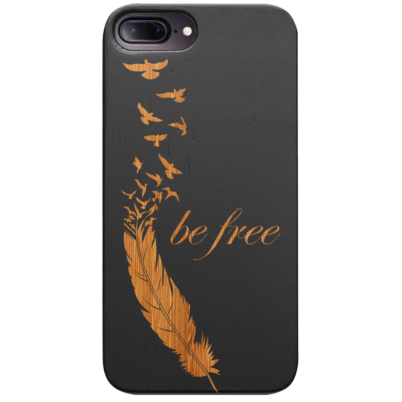 Be Free 1 - Engraved wooden phone case showcasing unique laser-engraved design and durable construction.