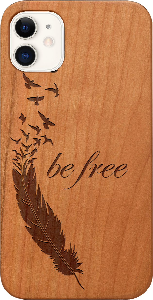 Be Free 1 - Engraved wooden phone case showcasing unique laser-engraved design and durable construction.