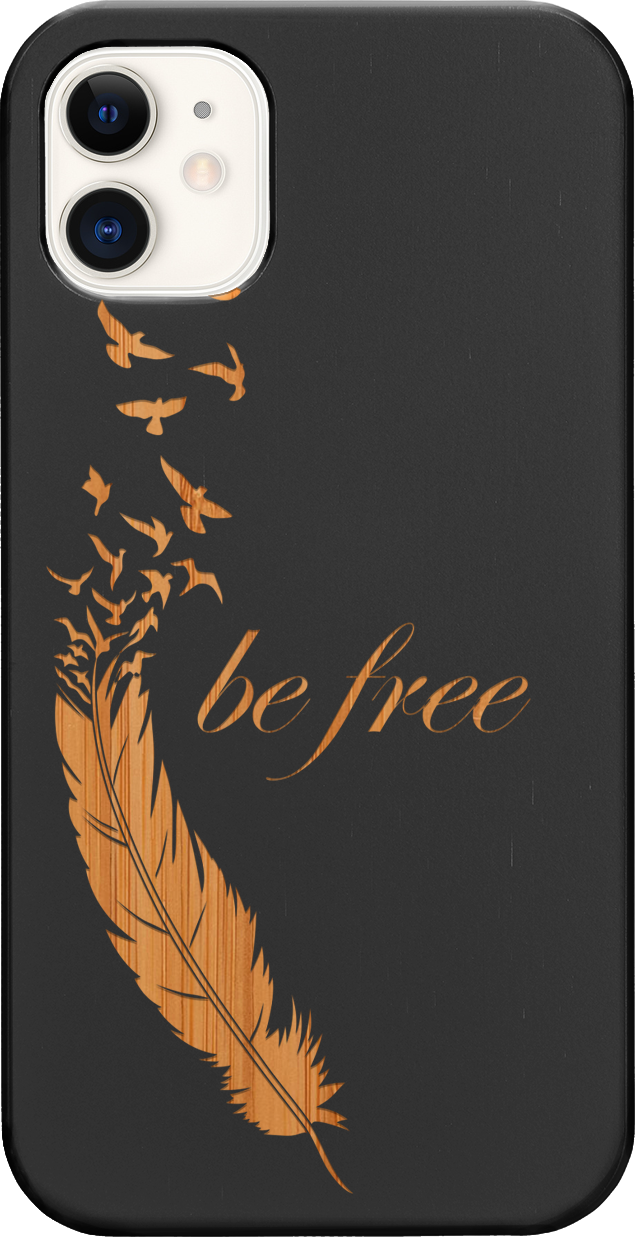 Be Free 1 - Engraved wooden phone case showcasing unique laser-engraved design and durable construction.