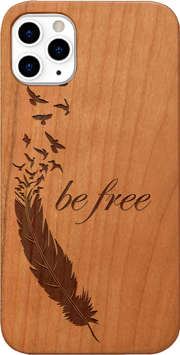 Be Free 1 - Engraved wooden phone case showcasing unique laser-engraved design and durable construction.