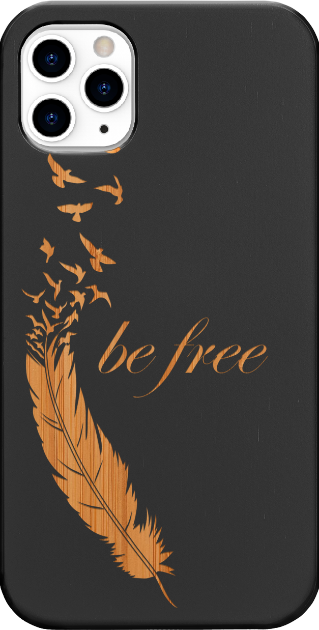 Be Free 1 - Engraved wooden phone case showcasing unique laser-engraved design and durable construction.