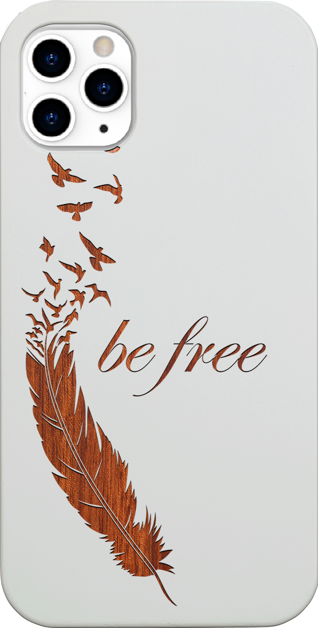 Be Free 1 - Engraved wooden phone case showcasing unique laser-engraved design and durable construction.