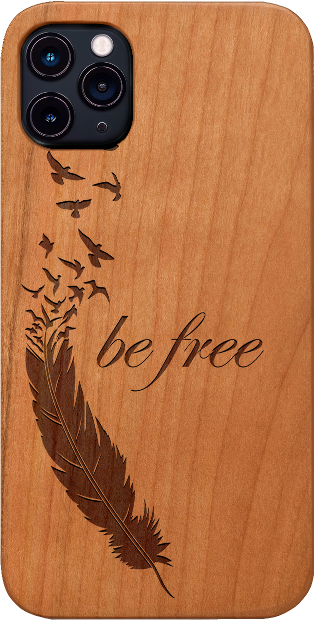 Be Free 1 - Engraved wooden phone case showcasing unique laser-engraved design and durable construction.