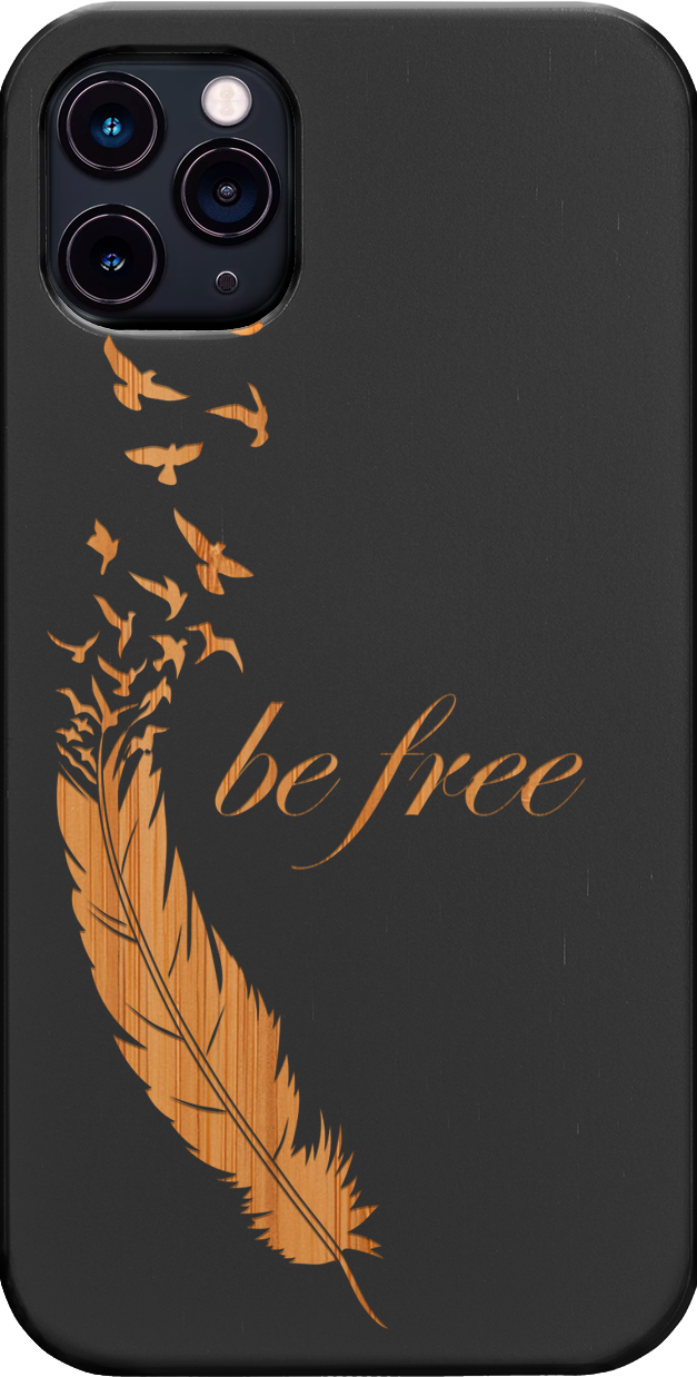 Be Free 1 - Engraved wooden phone case showcasing unique laser-engraved design and durable construction.