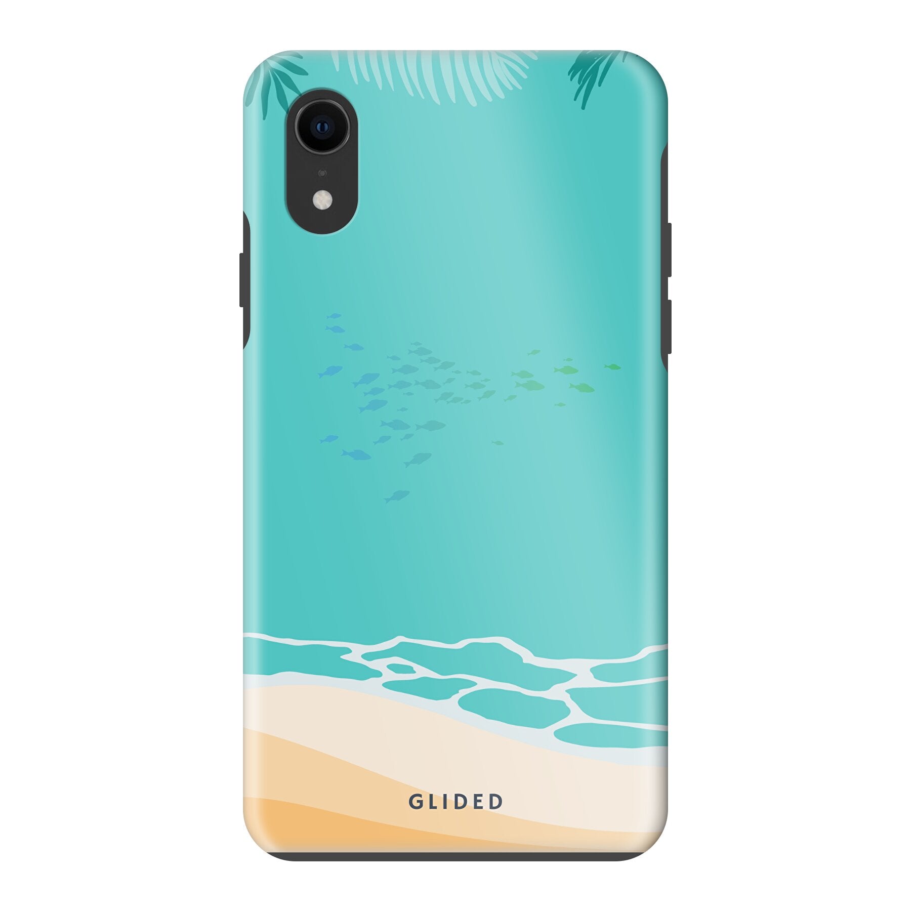 Beachy iPhone XR Handyhülle mit einzigartigem Stranddesign, bietet stilvollen Schutz und leichten Zugang zu Funktionen.